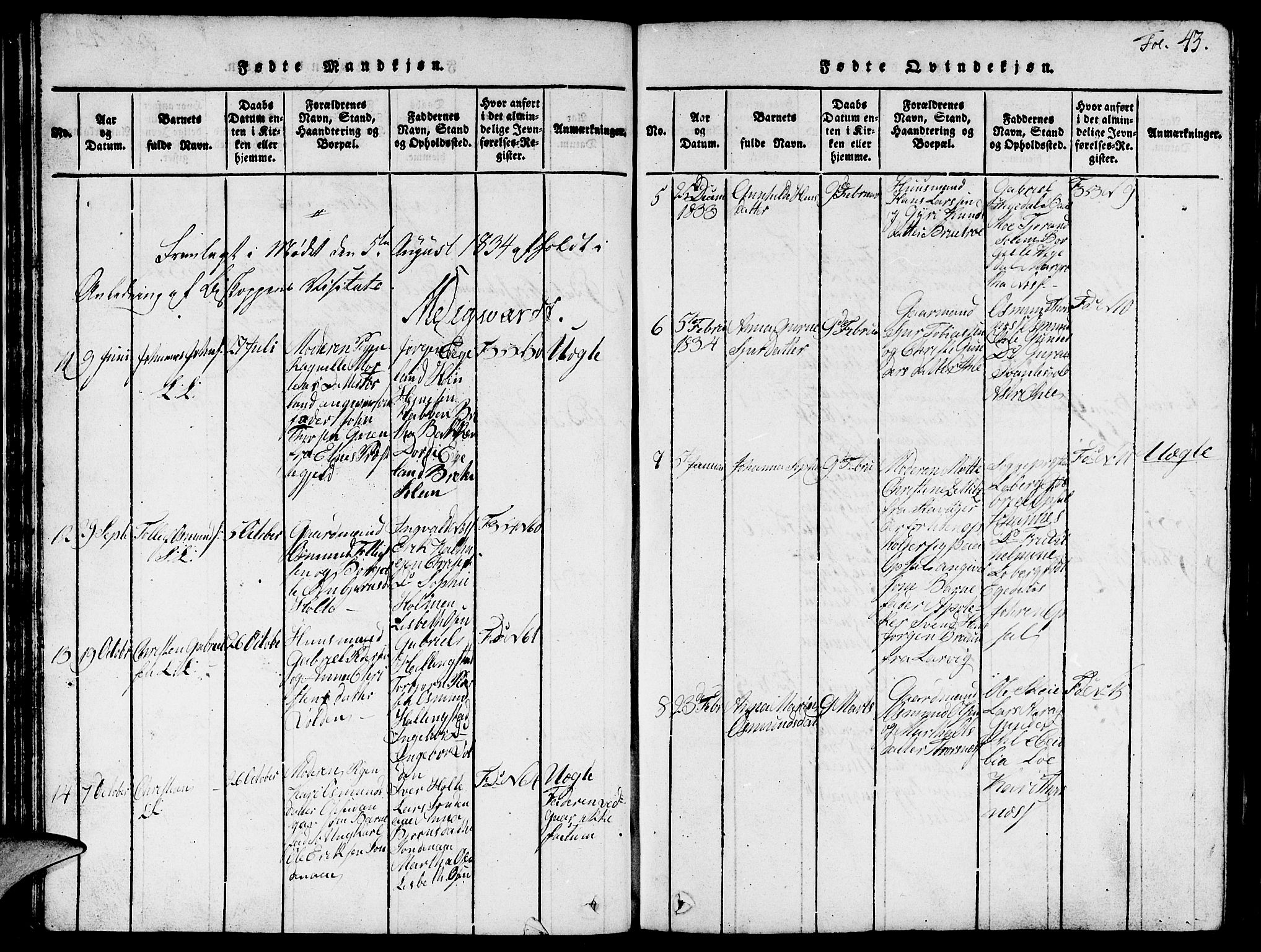 Vikedal sokneprestkontor, AV/SAST-A-101840/01/V: Klokkerbok nr. B 1, 1816-1853, s. 43