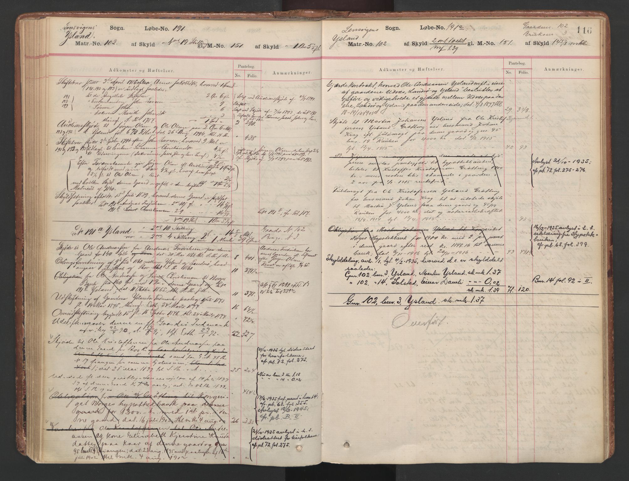 Fosen sorenskriveri, AV/SAT-A-1107/1/2/2A/L0037: Panteregister nr. 37, s. 116