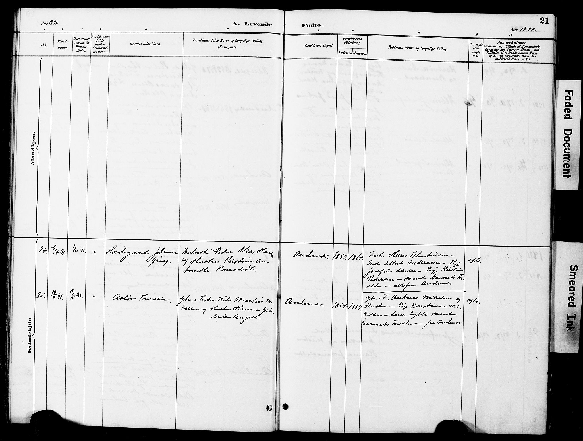 Ministerialprotokoller, klokkerbøker og fødselsregistre - Nordland, AV/SAT-A-1459/899/L1448: Klokkerbok nr. 899C03, 1887-1902, s. 21