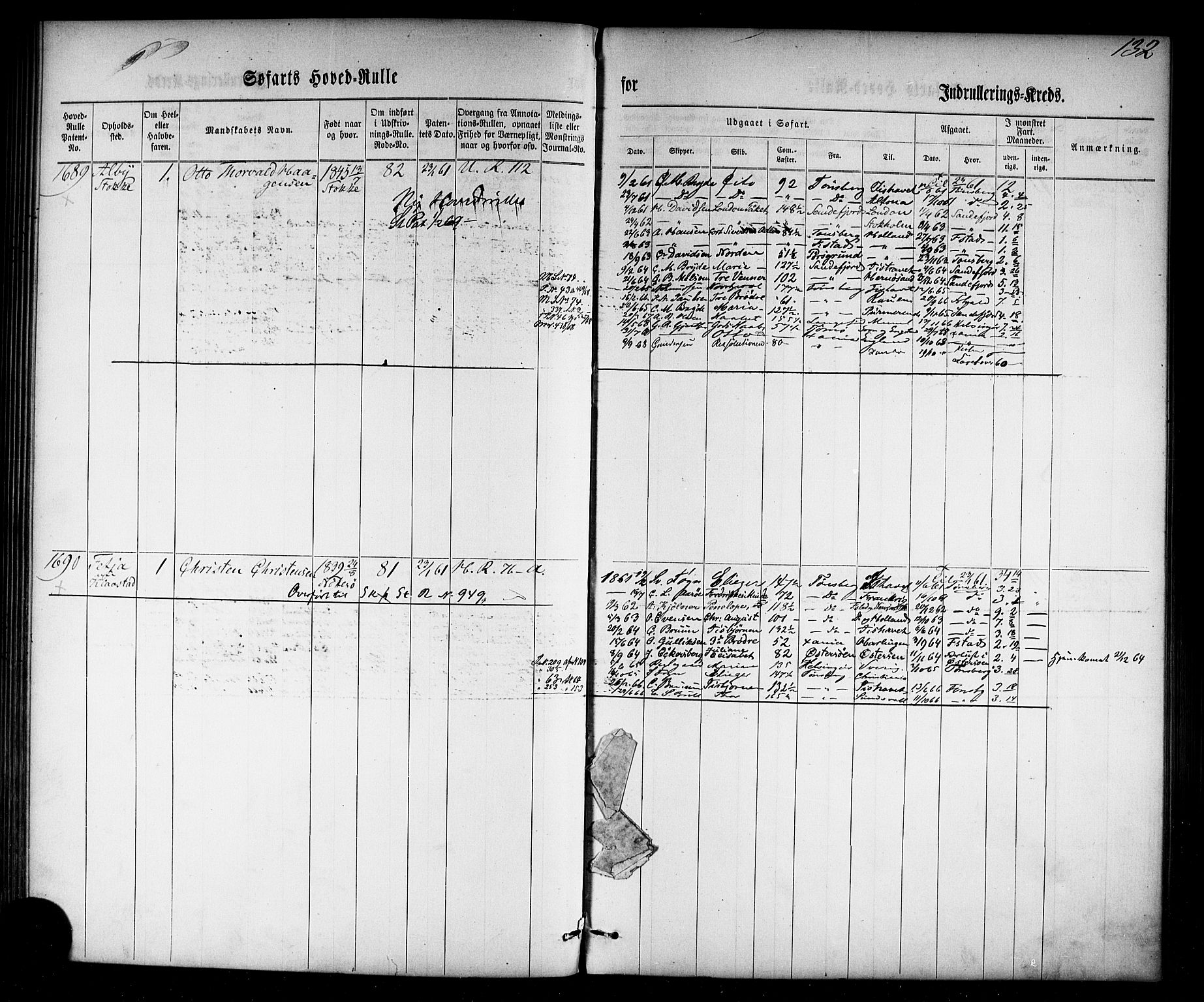 Tønsberg innrulleringskontor, SAKO/A-786/F/Fc/Fca/L0002: Hovedrulle Patent nr. 1429-2133, 1861-1868, s. 171