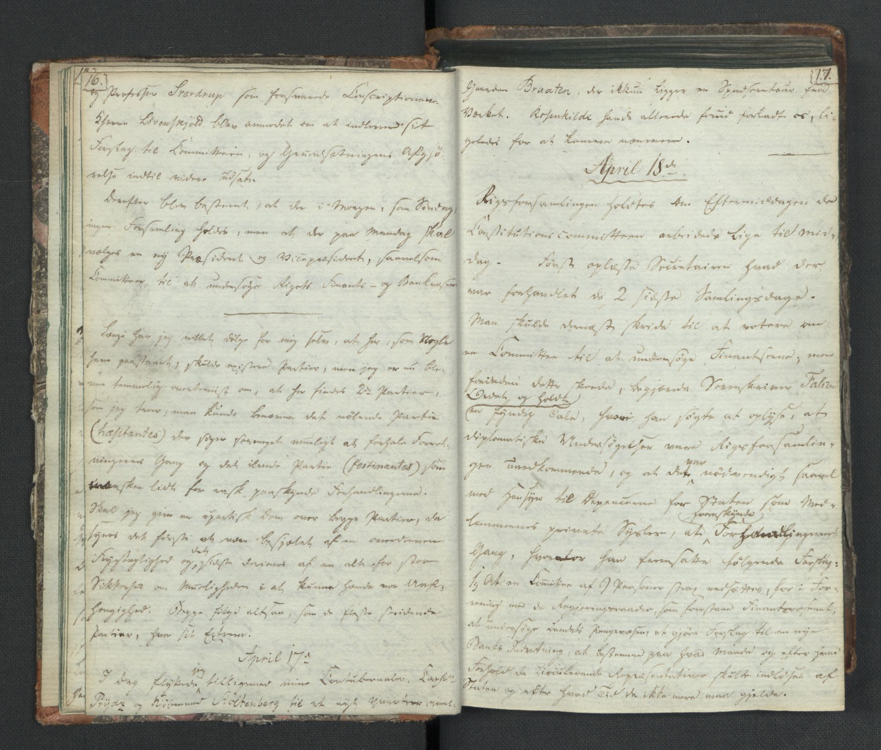 Manuskriptsamlingen, AV/RA-EA-3667/H/L0021: Byfogd Gregers Winther Wulfbergs dagbok under Riksforsamlingen på Eidsvoll, 1814, s. 16-17