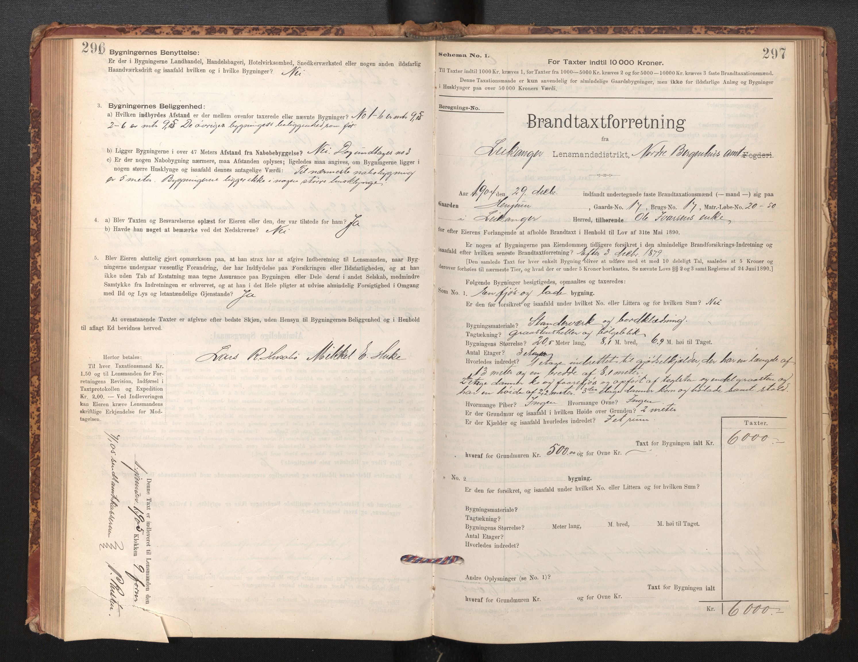 Lensmannen i Leikanger, AV/SAB-A-29201/0012/L0004: Branntakstprotokoll, skjematakst, 1894-1903, s. 296-297