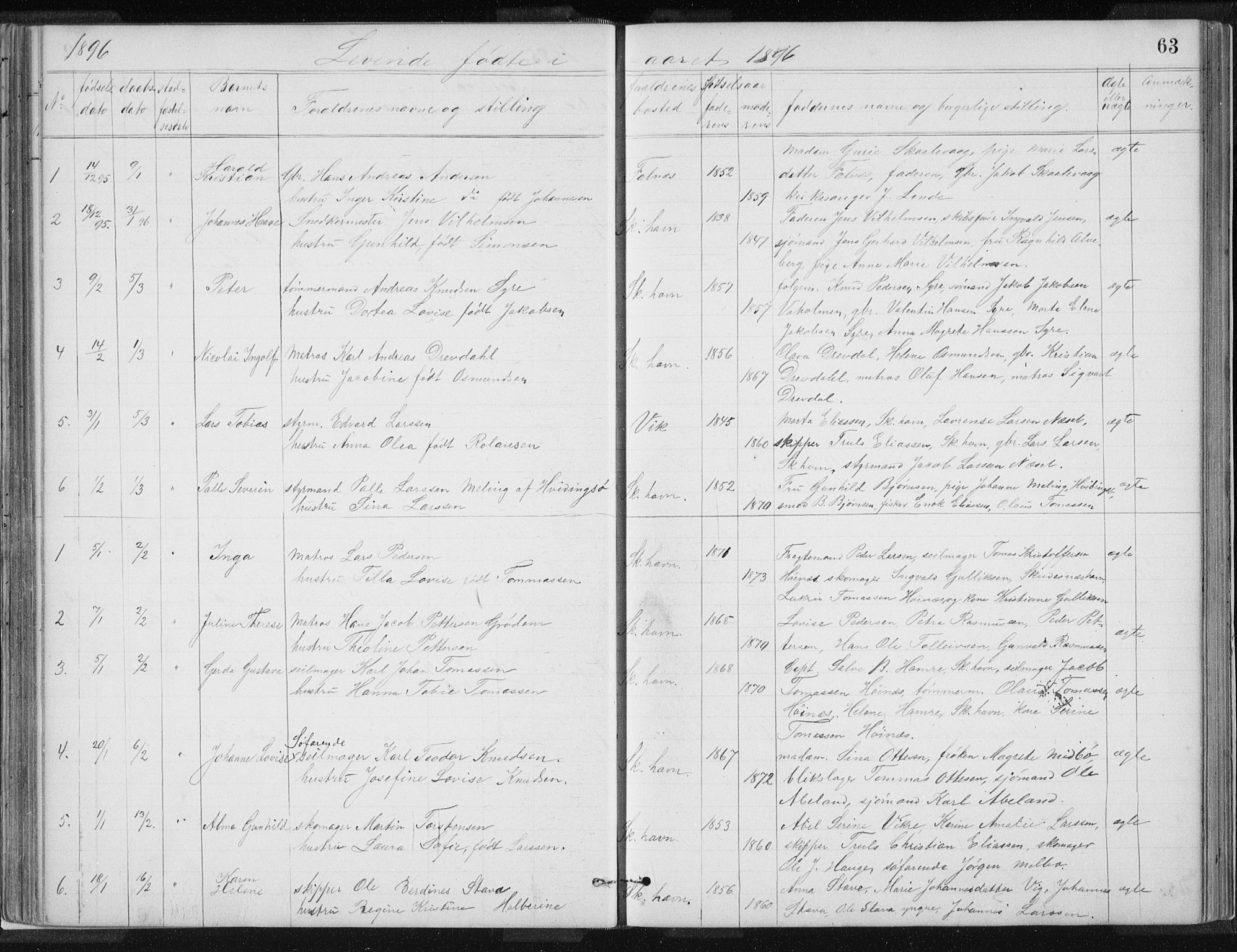 Skudenes sokneprestkontor, AV/SAST-A -101849/H/Ha/Hab/L0007: Klokkerbok nr. B 7, 1885-1899, s. 63