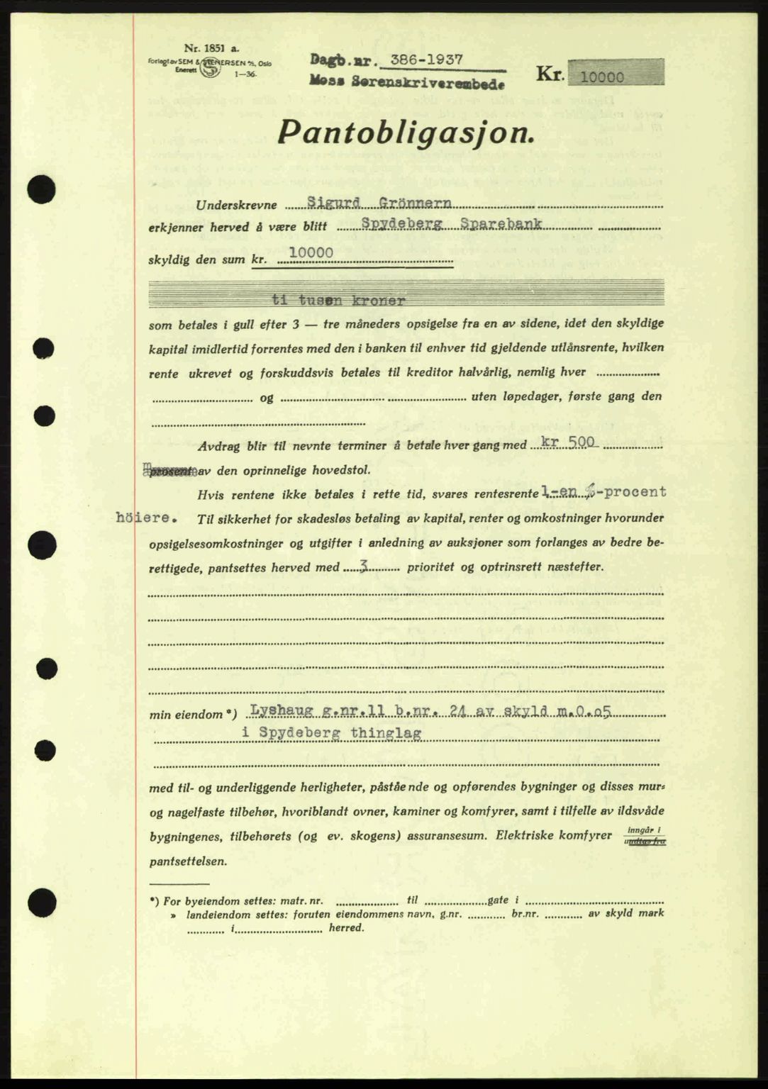 Moss sorenskriveri, SAO/A-10168: Pantebok nr. B3, 1937-1937, Dagboknr: 386/1937