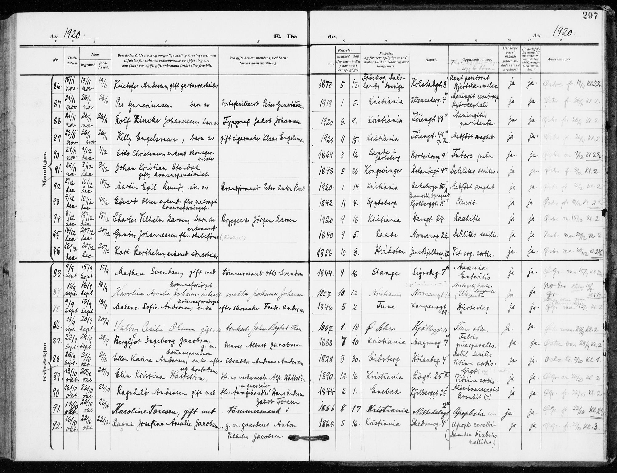 Kampen prestekontor Kirkebøker, AV/SAO-A-10853/F/Fa/L0013: Ministerialbok nr. I 13, 1917-1922, s. 297