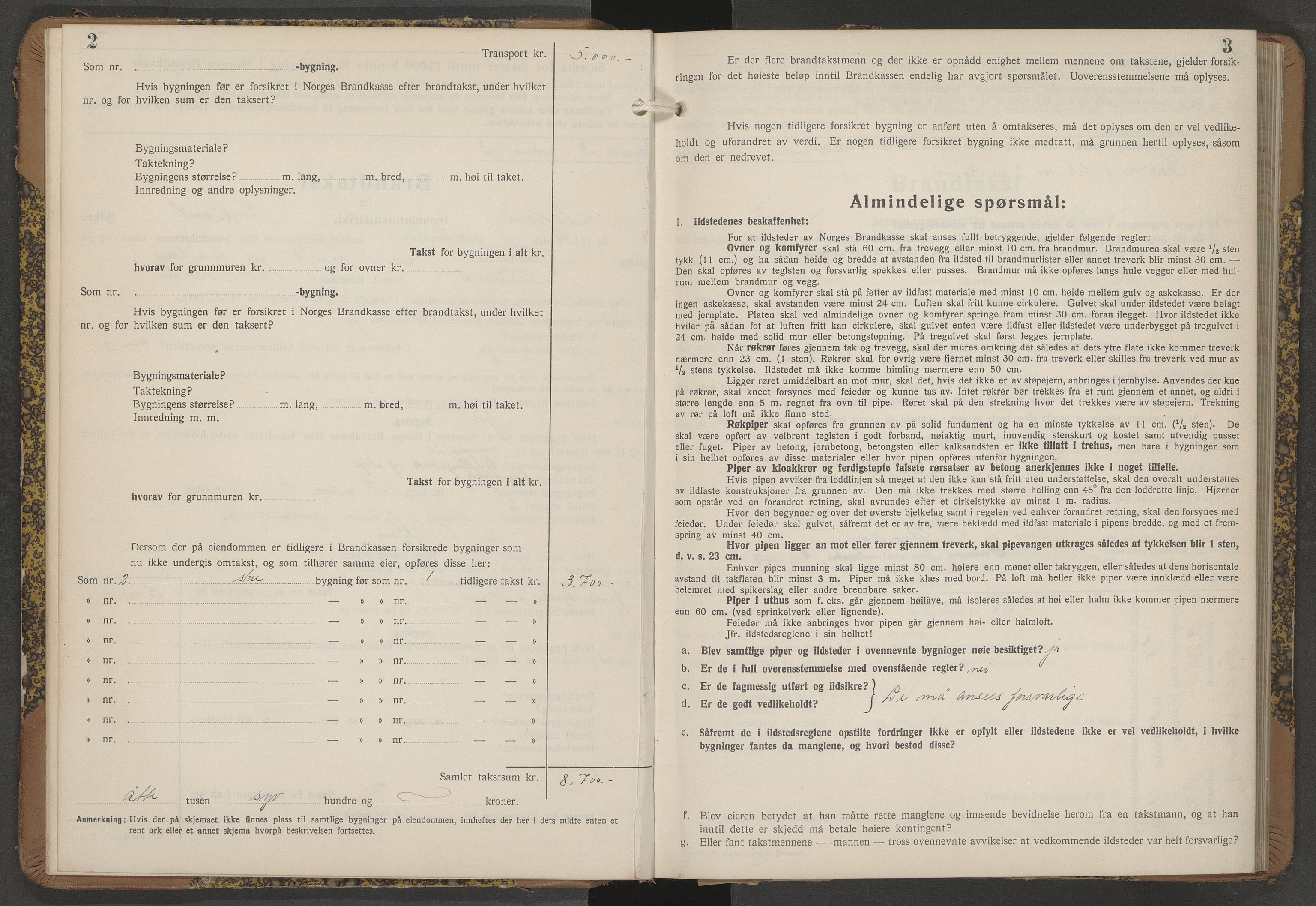 Sortland lensmannskontor, AV/SAT-A-6376/2/Oa/L0011: Branntakstprotokoll, 1939-1944