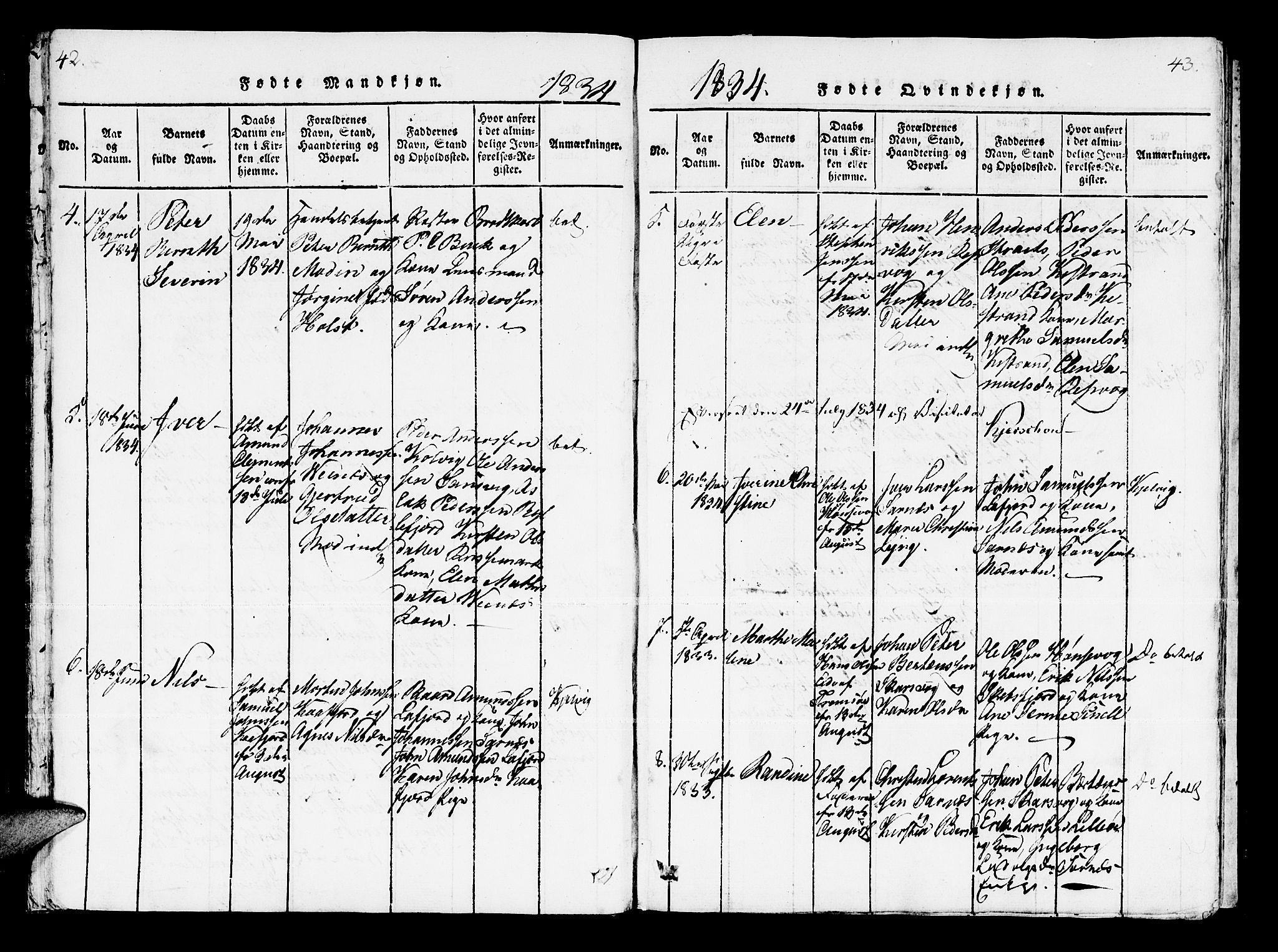 Kistrand/Porsanger sokneprestembete, AV/SATØ-S-1351/H/Ha/L0003.kirke: Ministerialbok nr. 3, 1825-1842, s. 42-43