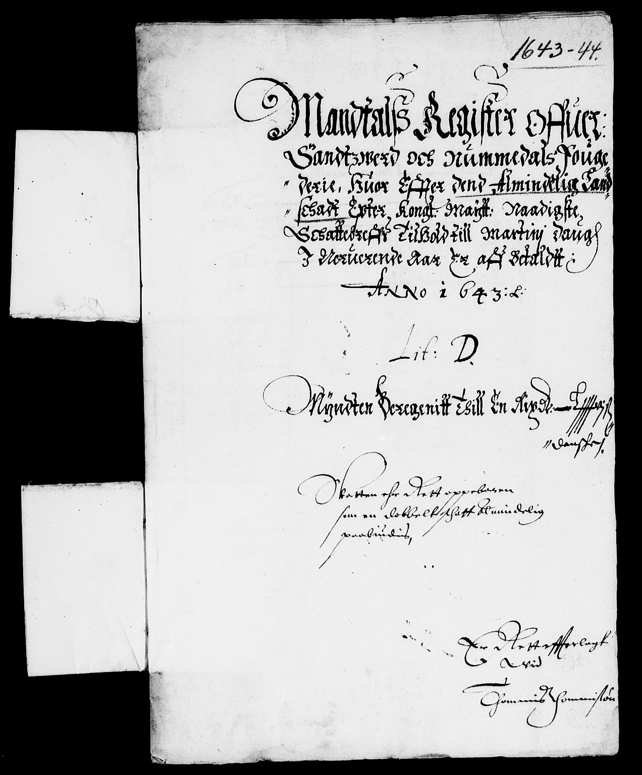 Rentekammeret inntil 1814, Reviderte regnskaper, Lensregnskaper, RA/EA-5023/R/Rb/Rbn/L0003: Numedal og Sandsvær len, 1643-1648