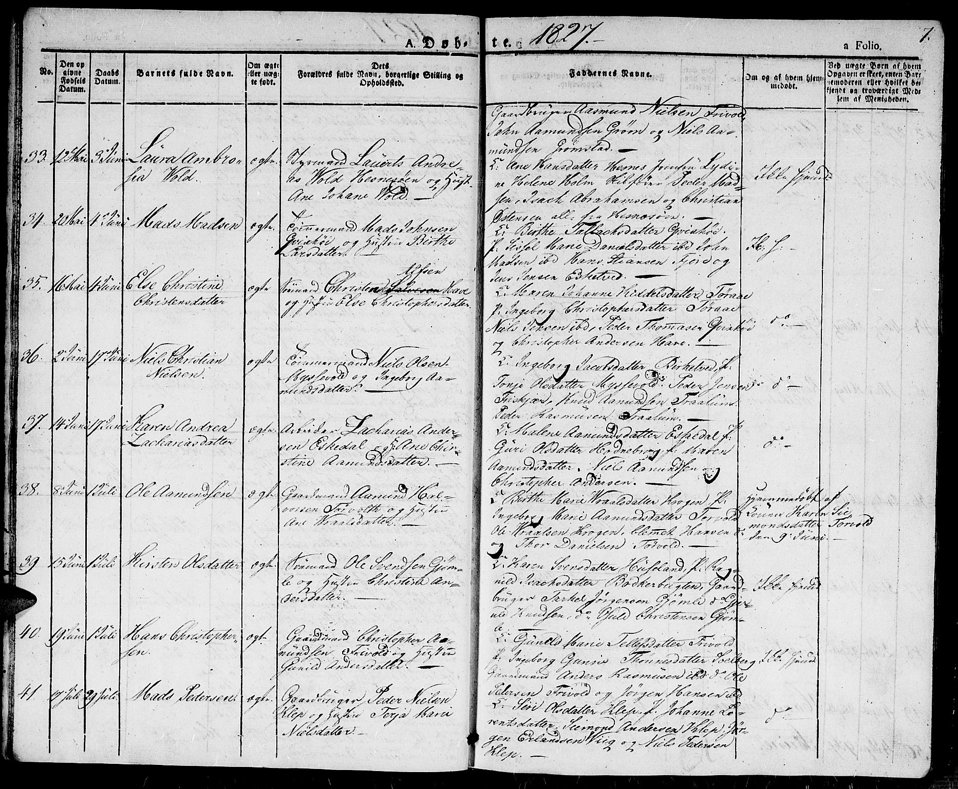 Fjære sokneprestkontor, AV/SAK-1111-0011/F/Fa/L0002: Ministerialbok nr. A 2, 1827-1839, s. 7