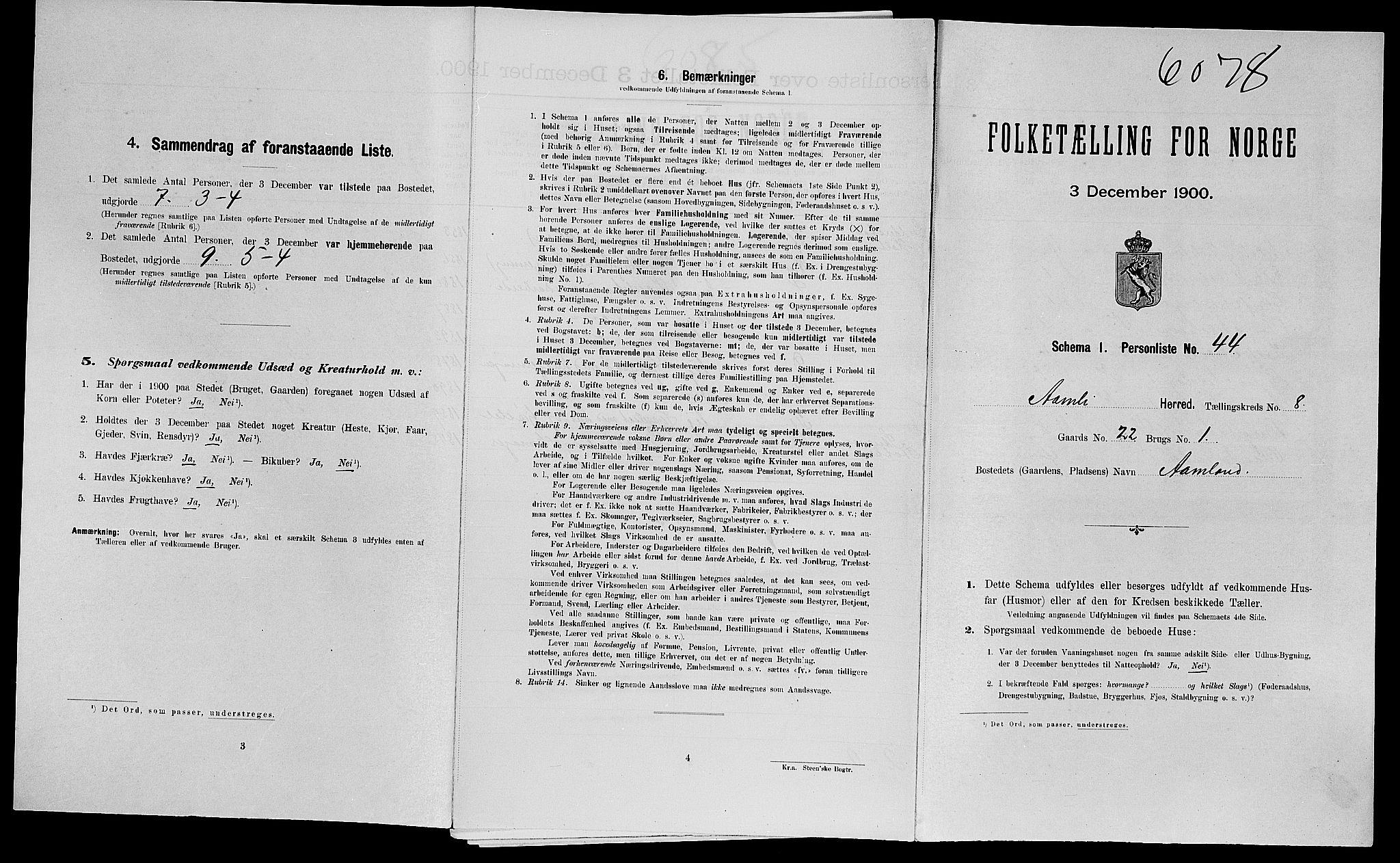 SAK, Folketelling 1900 for 0929 Åmli herred, 1900, s. 694