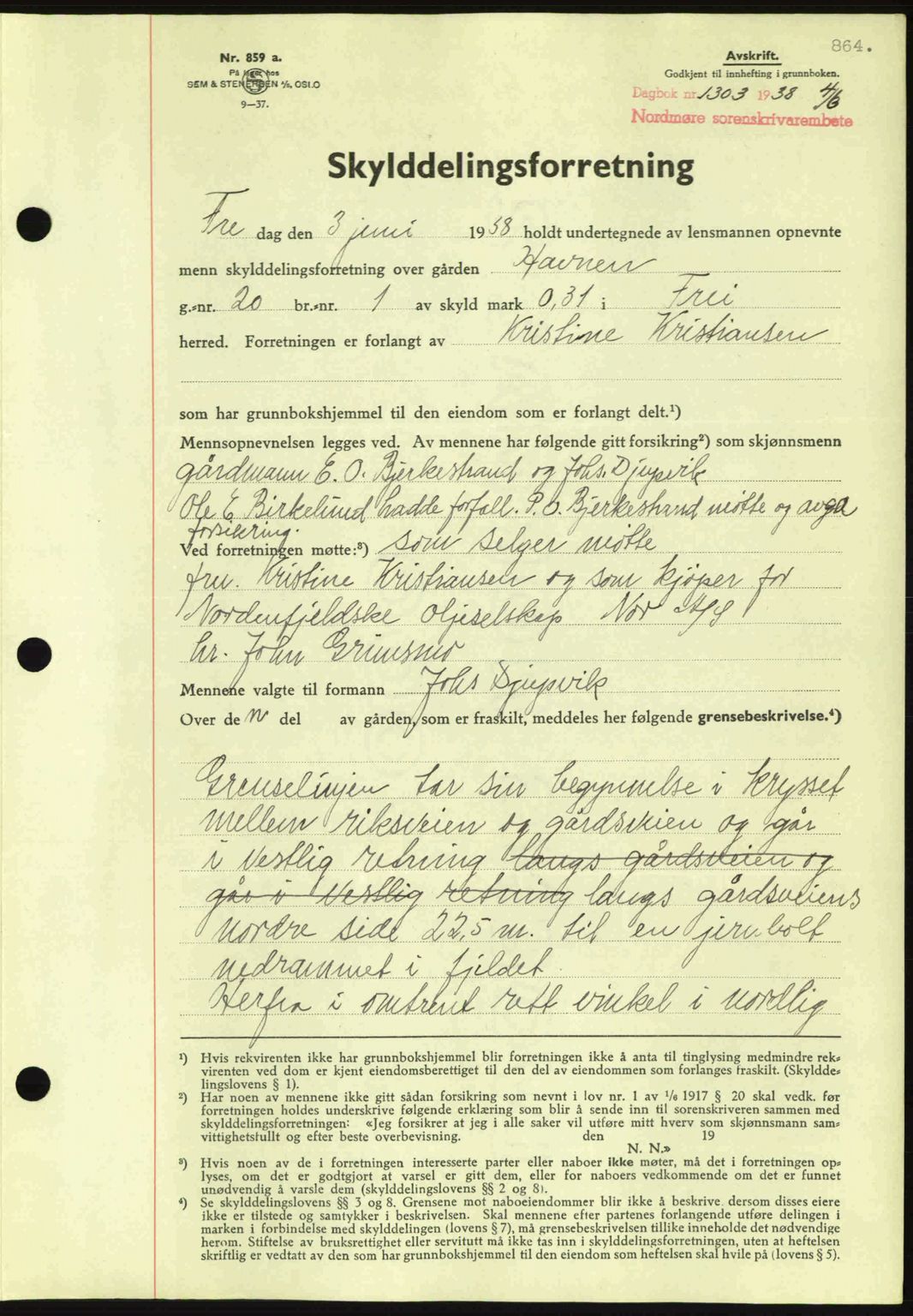 Nordmøre sorenskriveri, SAT/A-4132/1/2/2Ca: Pantebok nr. A83, 1938-1938, Dagboknr: 1303/1938