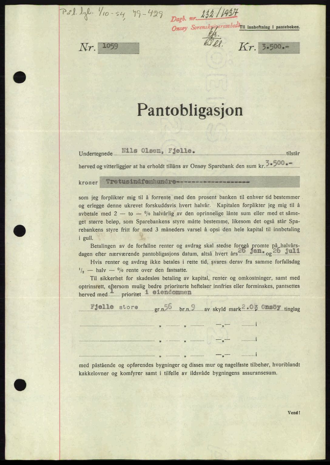 Onsøy sorenskriveri, SAO/A-10474/G/Ga/Gac/L0001: Pantebok nr. B1, 1936-1938, Dagboknr: 232/1937
