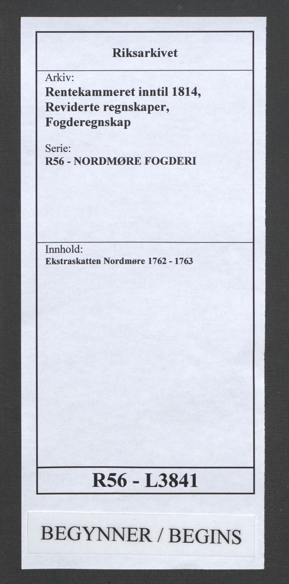 Rentekammeret inntil 1814, Reviderte regnskaper, Fogderegnskap, RA/EA-4092/R56/L3841: Ekstraskatten Nordmøre, 1762-1763, s. 1