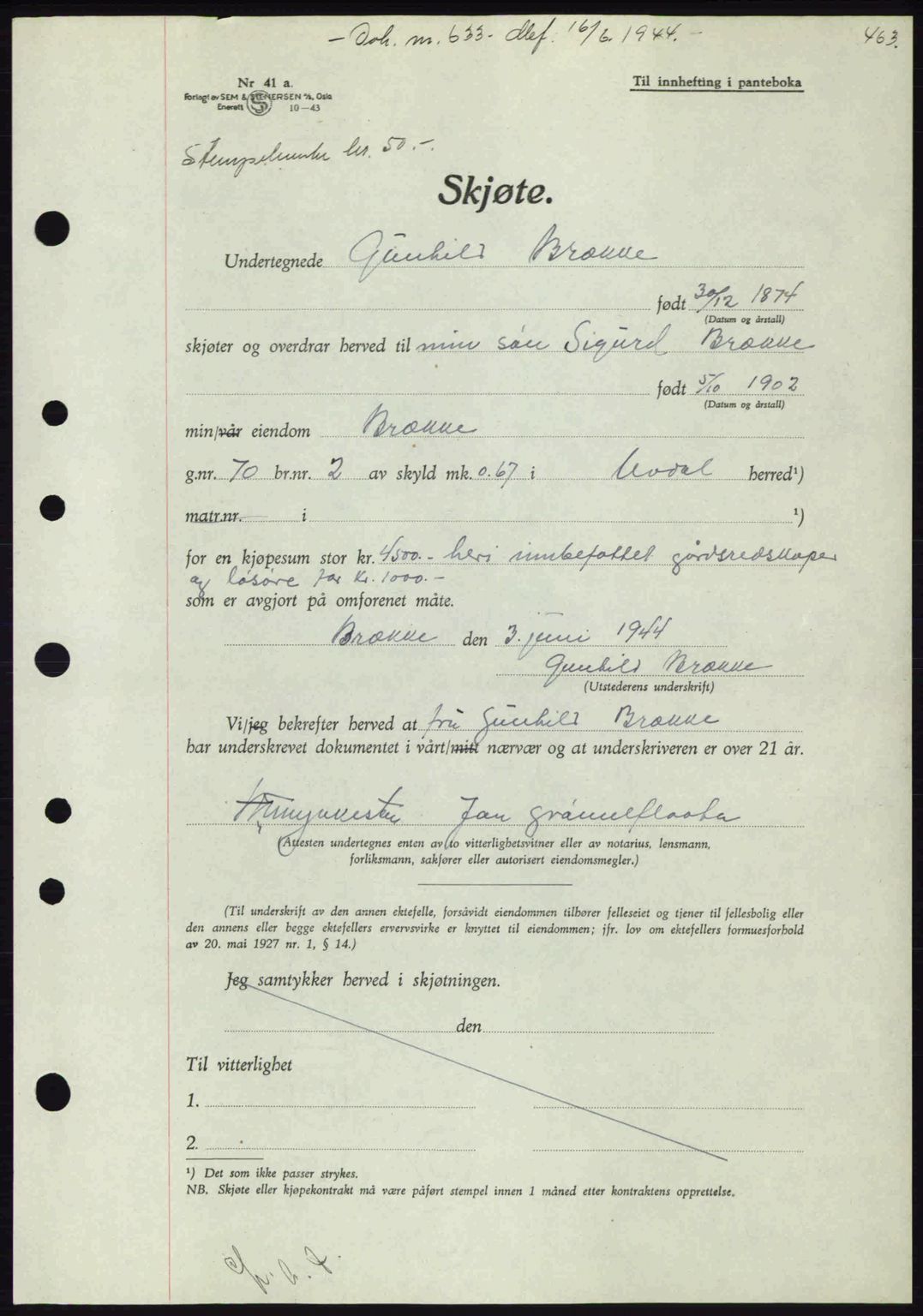 Numedal og Sandsvær sorenskriveri, SAKO/A-128/G/Ga/Gaa/L0055: Pantebok nr. A7, 1943-1944, Dagboknr: 633/1944