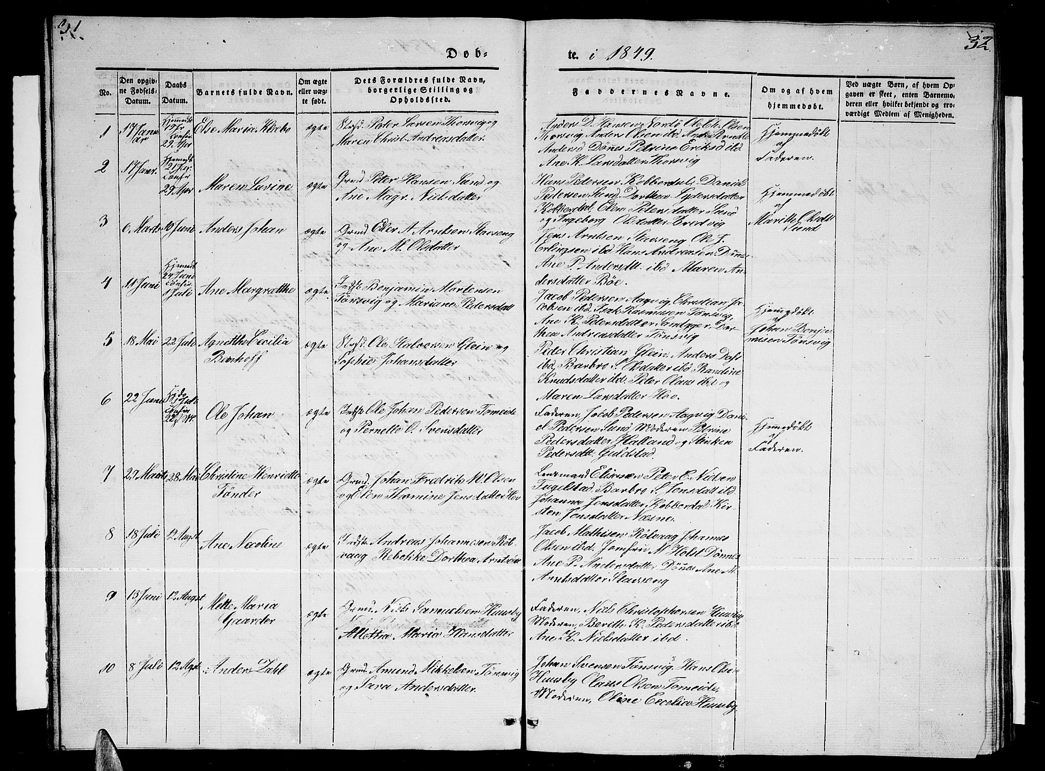 Ministerialprotokoller, klokkerbøker og fødselsregistre - Nordland, AV/SAT-A-1459/835/L0530: Klokkerbok nr. 835C02, 1842-1865, s. 31-32