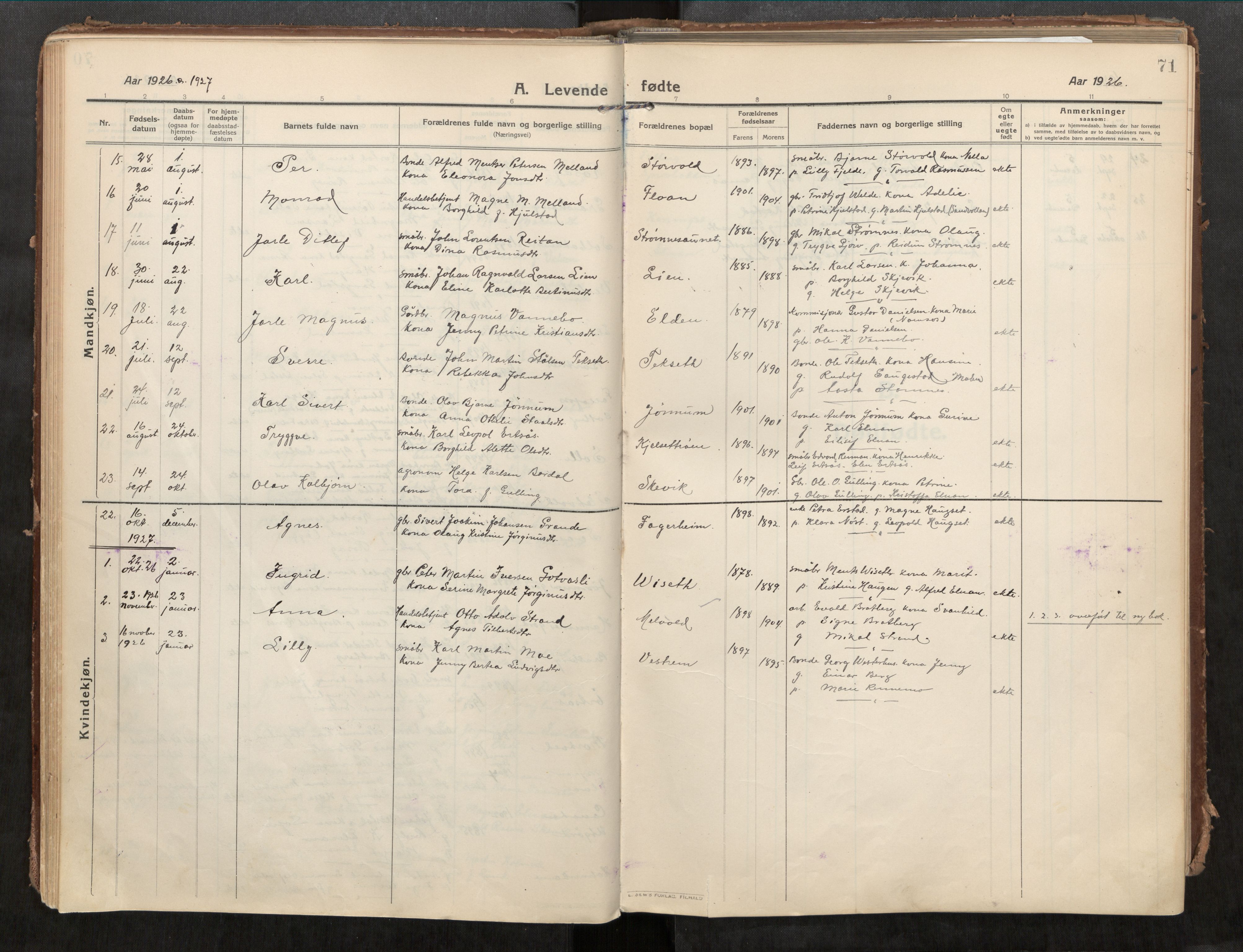 Beitstad sokneprestkontor, AV/SAT-A-1162/I/I1/I1a/L0001: Ministerialbok nr. 1, 1912-1927, s. 71