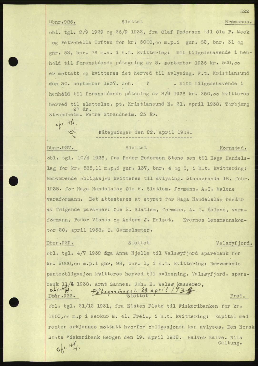 Nordmøre sorenskriveri, SAT/A-4132/1/2/2Ca: Pantebok nr. C80, 1936-1939, Dagboknr: 926/1938