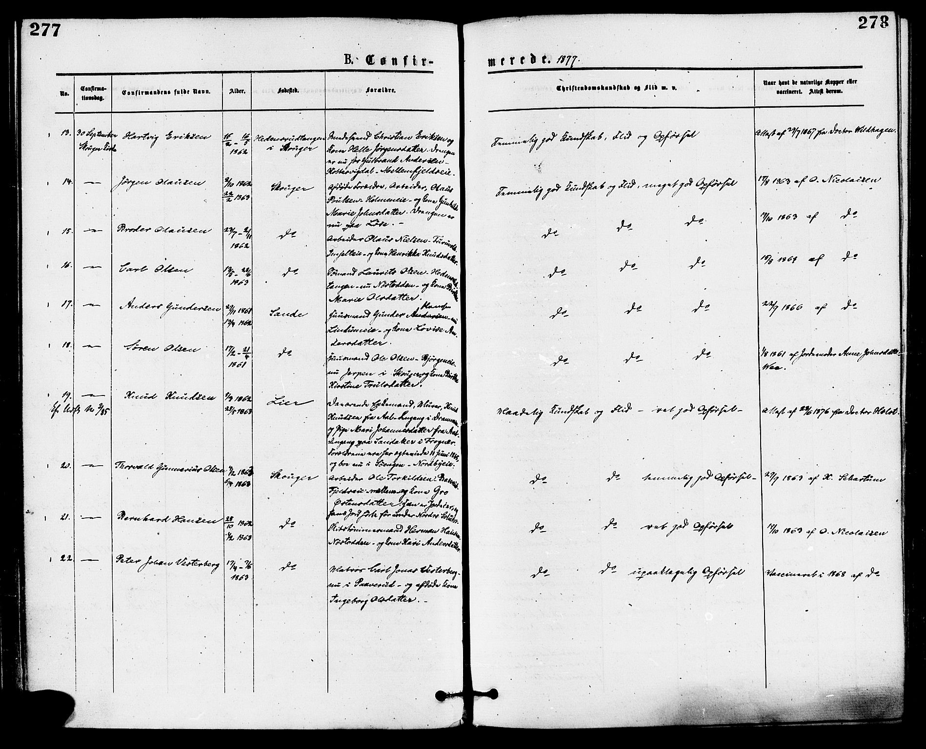 Skoger kirkebøker, AV/SAKO-A-59/F/Fa/L0005: Ministerialbok nr. I 5, 1873-1884, s. 277-278