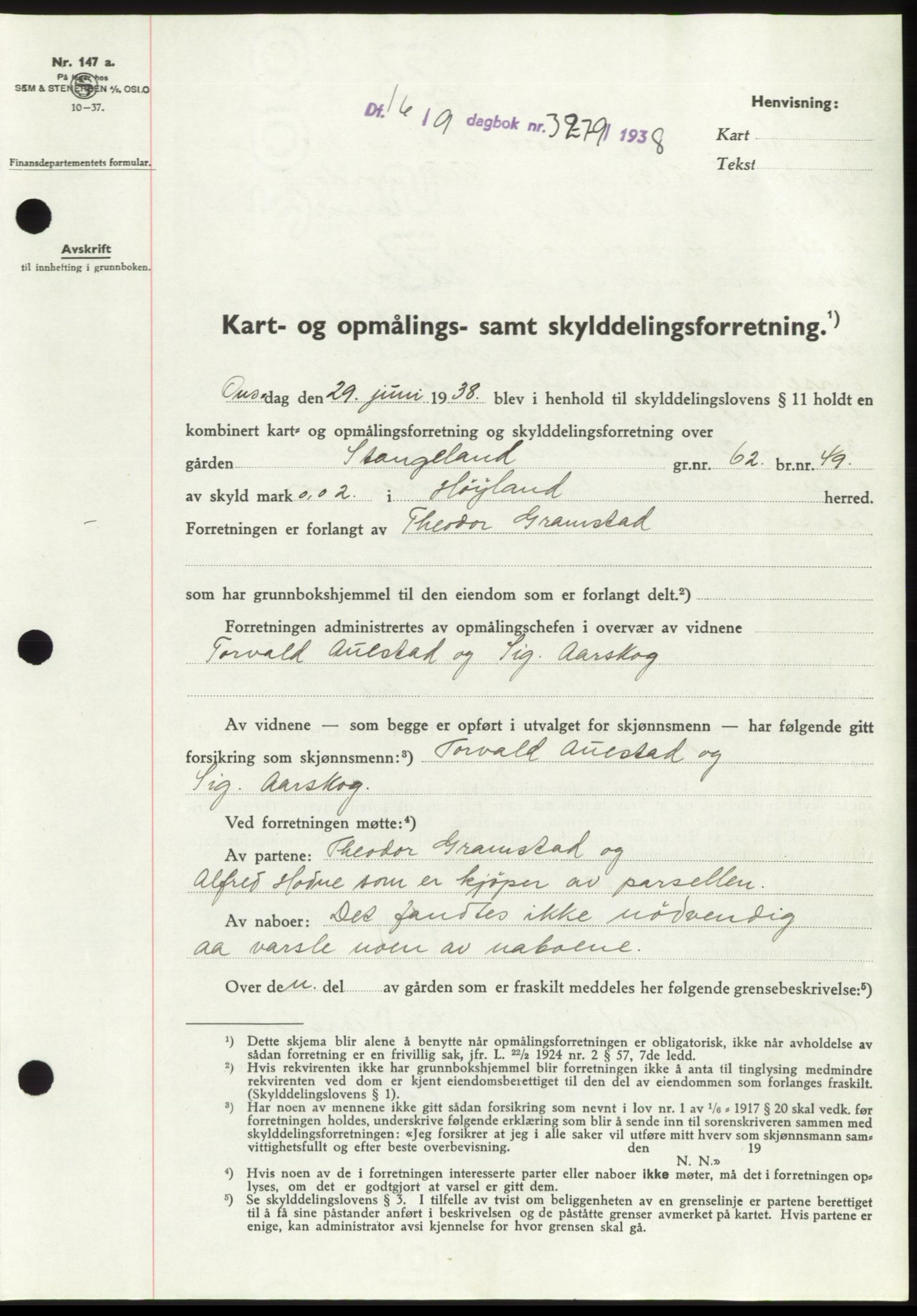 Jæren sorenskriveri, SAST/A-100310/03/G/Gba/L0072: Pantebok, 1938-1938, Dagboknr: 3279/1938