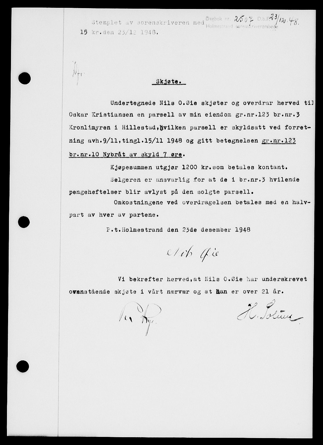 Holmestrand sorenskriveri, SAKO/A-67/G/Ga/Gaa/L0065: Pantebok nr. A-65, 1948-1949, Dagboknr: 2507/1948