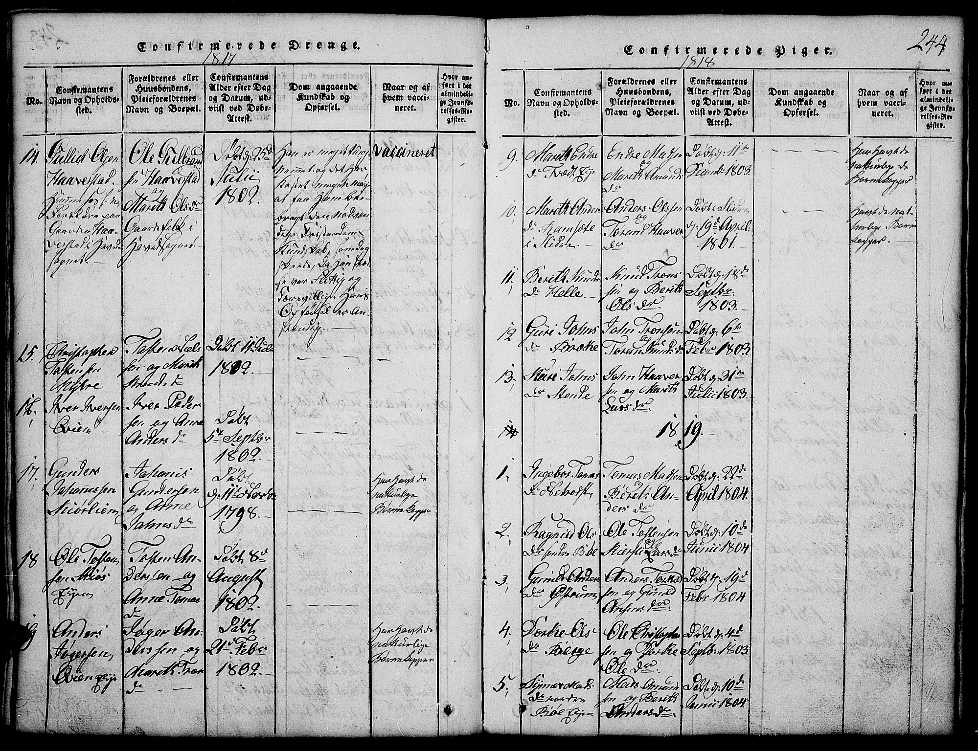 Vang prestekontor, Valdres, SAH/PREST-140/H/Hb/L0002: Klokkerbok nr. 2, 1814-1889, s. 244