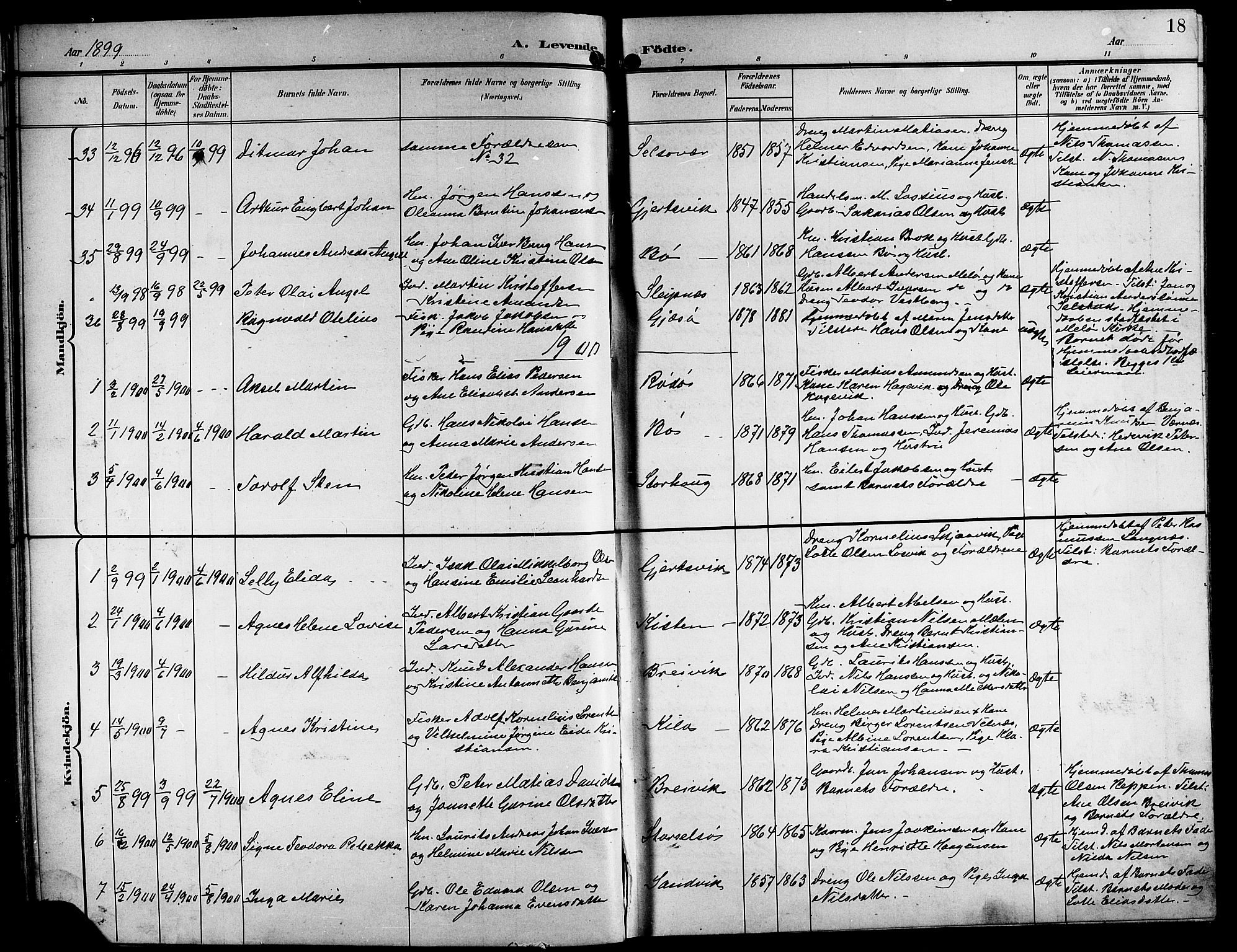 Ministerialprotokoller, klokkerbøker og fødselsregistre - Nordland, SAT/A-1459/841/L0621: Klokkerbok nr. 841C05, 1897-1923, s. 18
