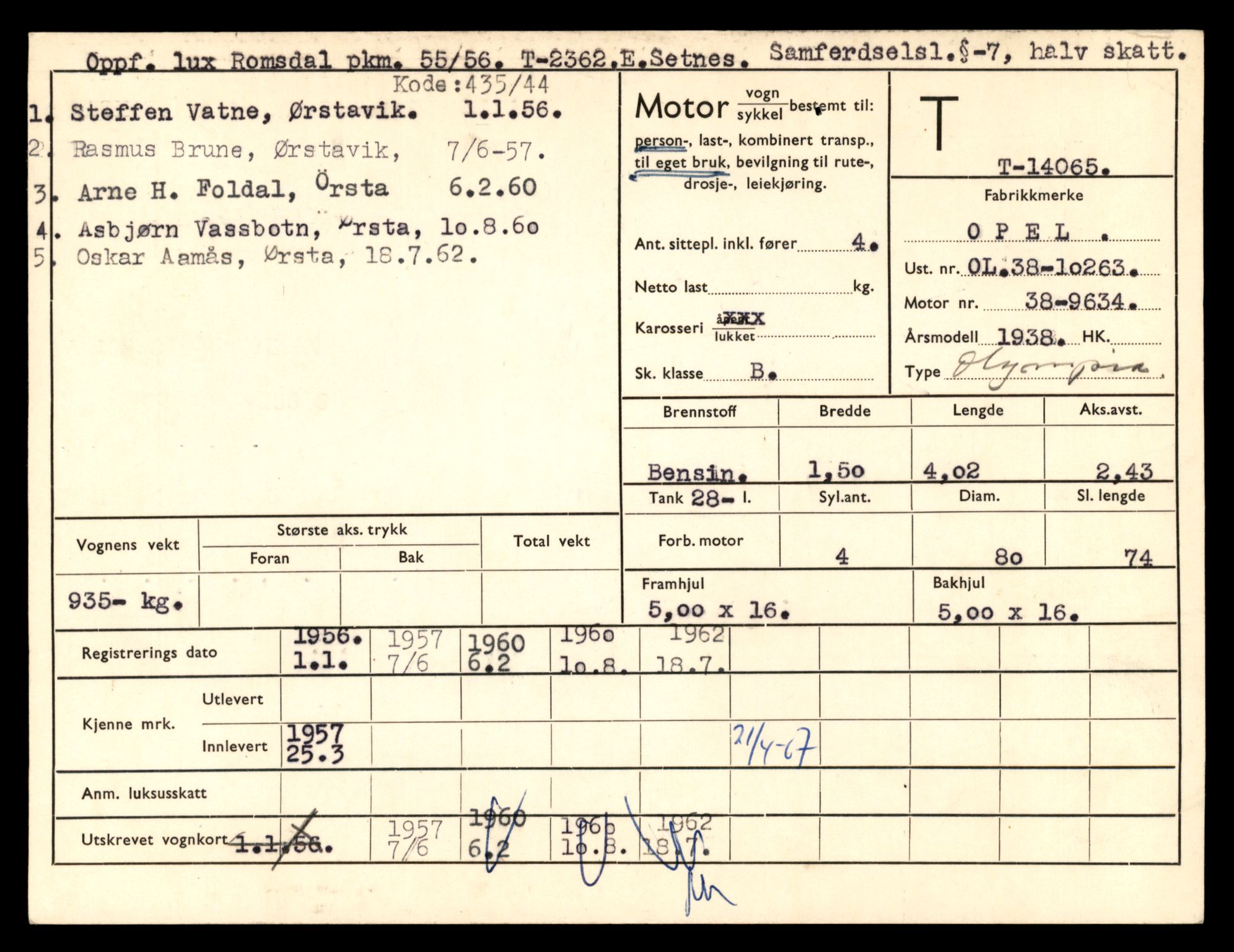 Møre og Romsdal vegkontor - Ålesund trafikkstasjon, AV/SAT-A-4099/F/Fe/L0042: Registreringskort for kjøretøy T 13906 - T 14079, 1927-1998, s. 2816