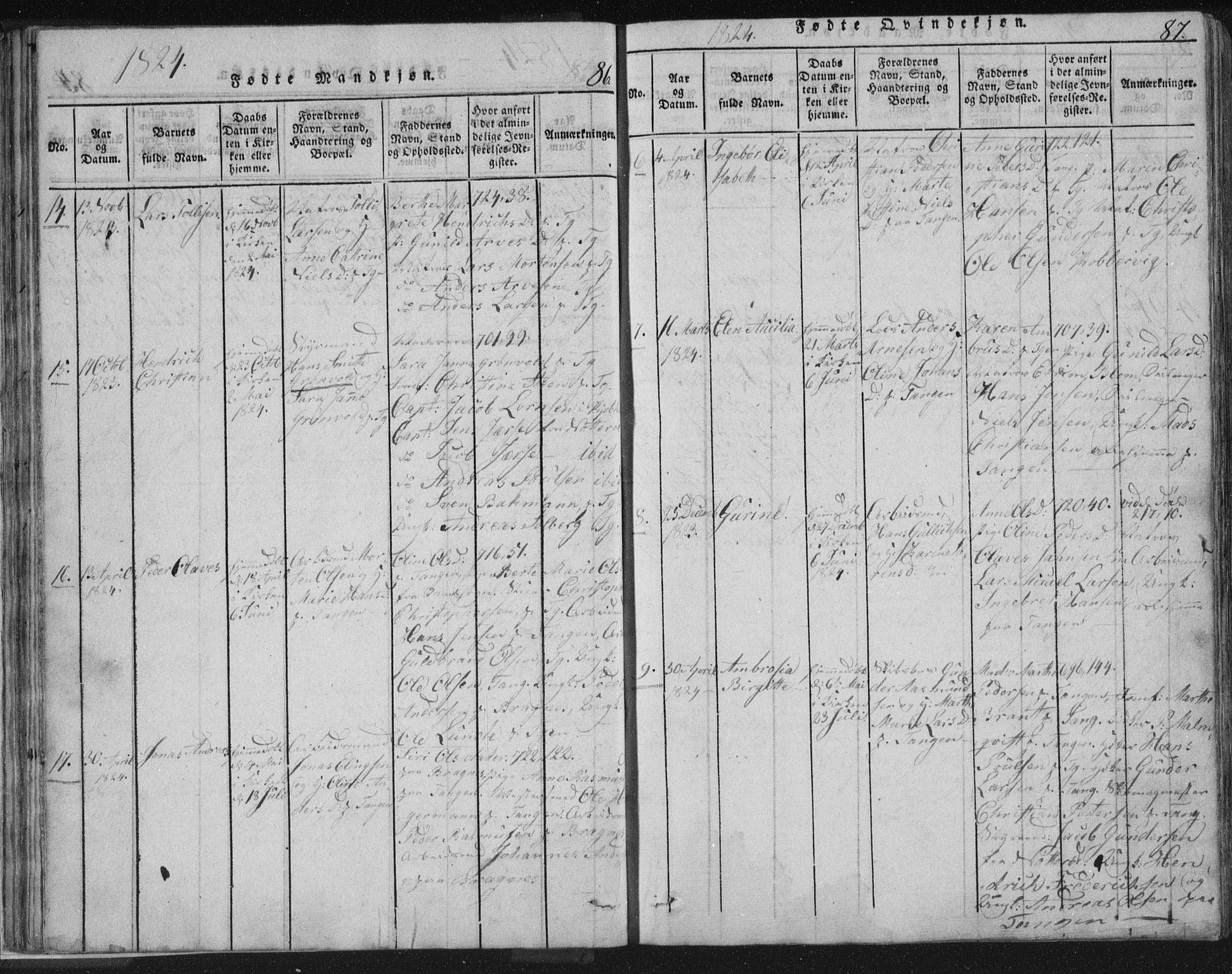 Strømsø kirkebøker, AV/SAKO-A-246/F/Fb/L0004: Ministerialbok nr. II 4, 1814-1843, s. 86-87