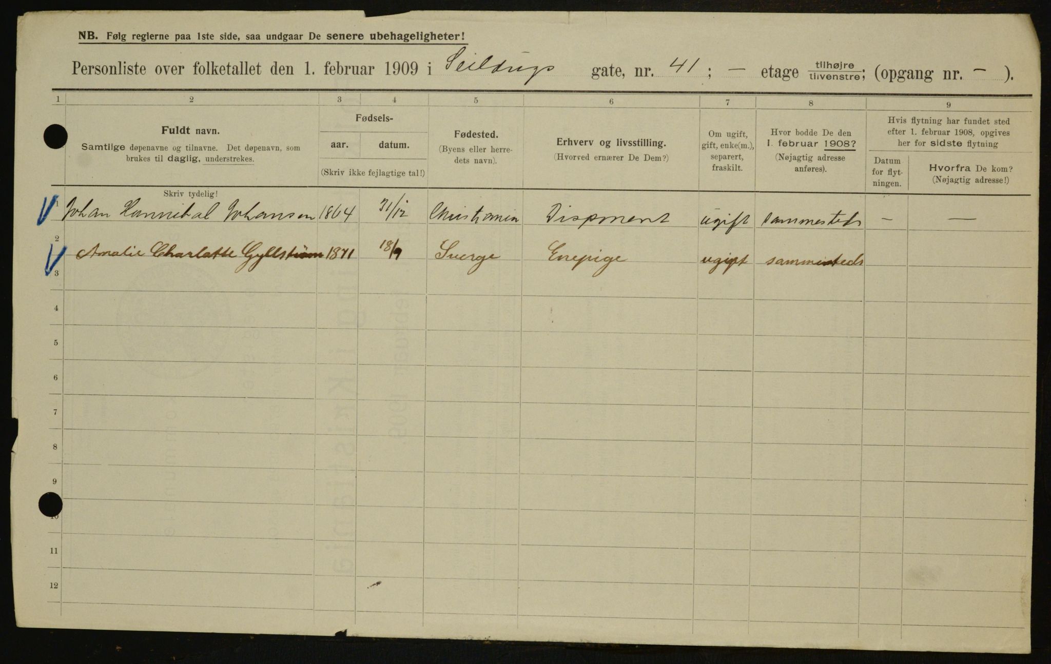 OBA, Kommunal folketelling 1.2.1909 for Kristiania kjøpstad, 1909, s. 85876