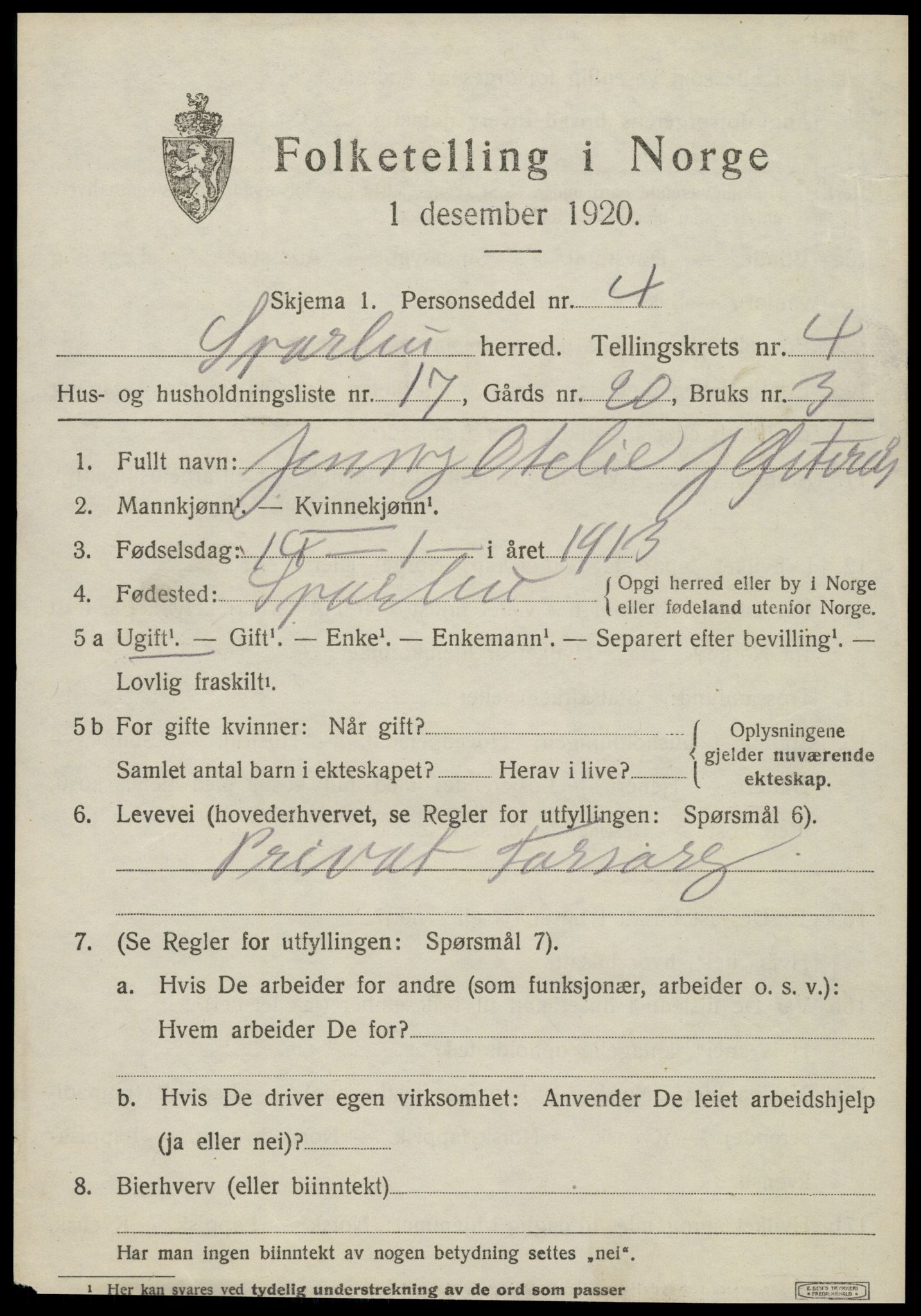 SAT, Folketelling 1920 for 1731 Sparbu herred, 1920, s. 5365