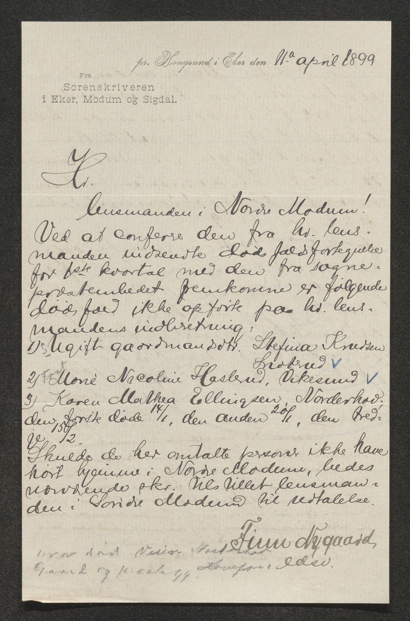 Eiker, Modum og Sigdal sorenskriveri, SAKO/A-123/H/Ha/Hab/L0026: Dødsfallsmeldinger, 1899, s. 352