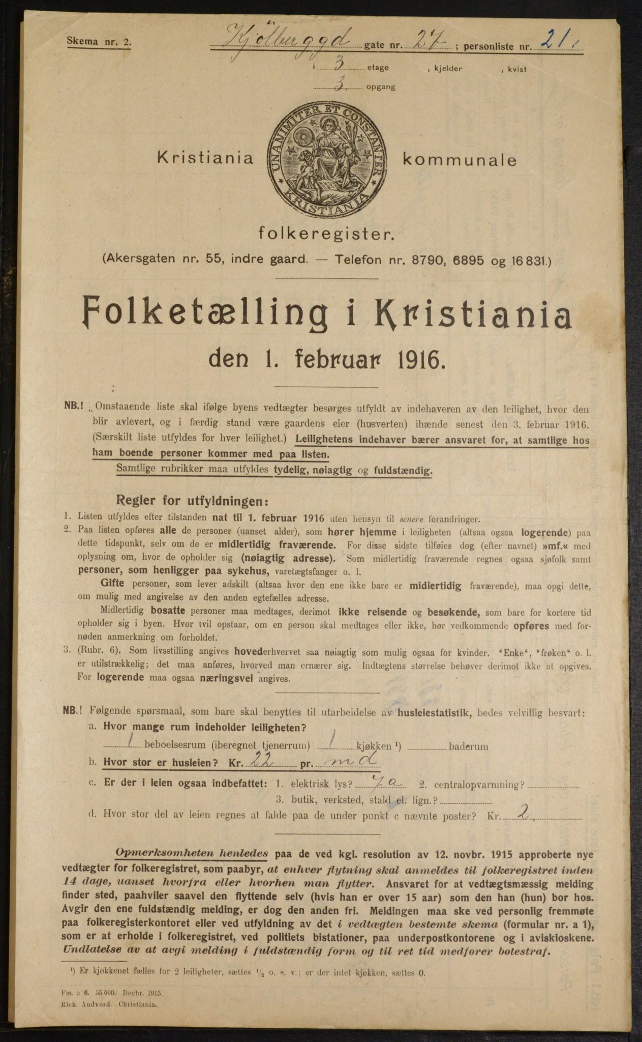 OBA, Kommunal folketelling 1.2.1916 for Kristiania, 1916, s. 52964