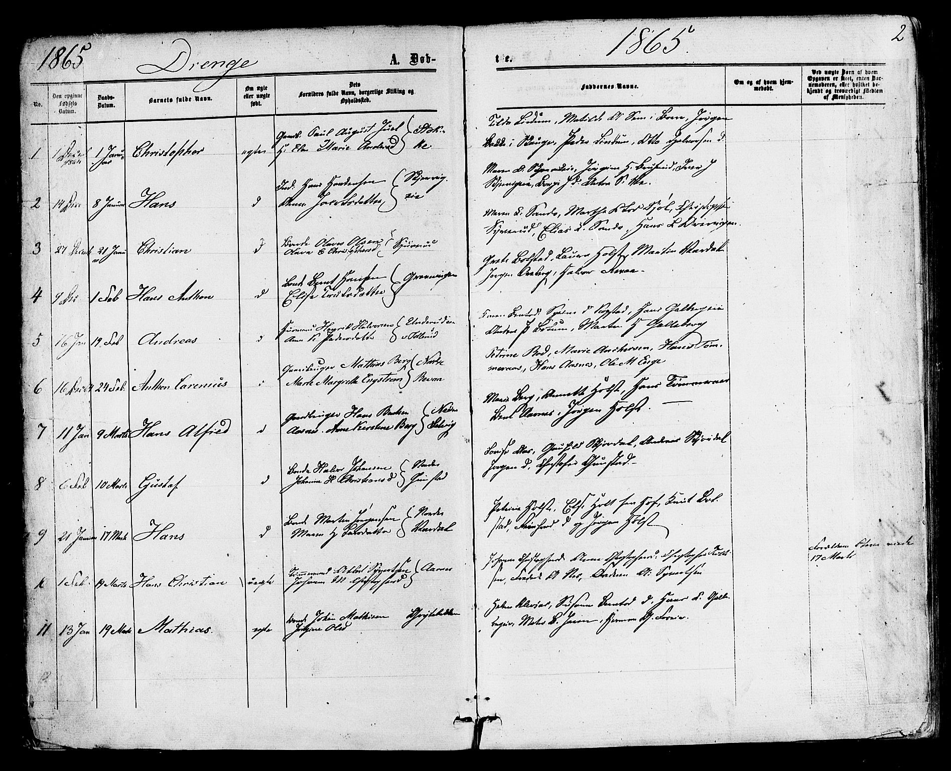 Sande Kirkebøker, AV/SAKO-A-53/F/Fa/L0005: Ministerialbok nr. 5, 1865-1877, s. 2