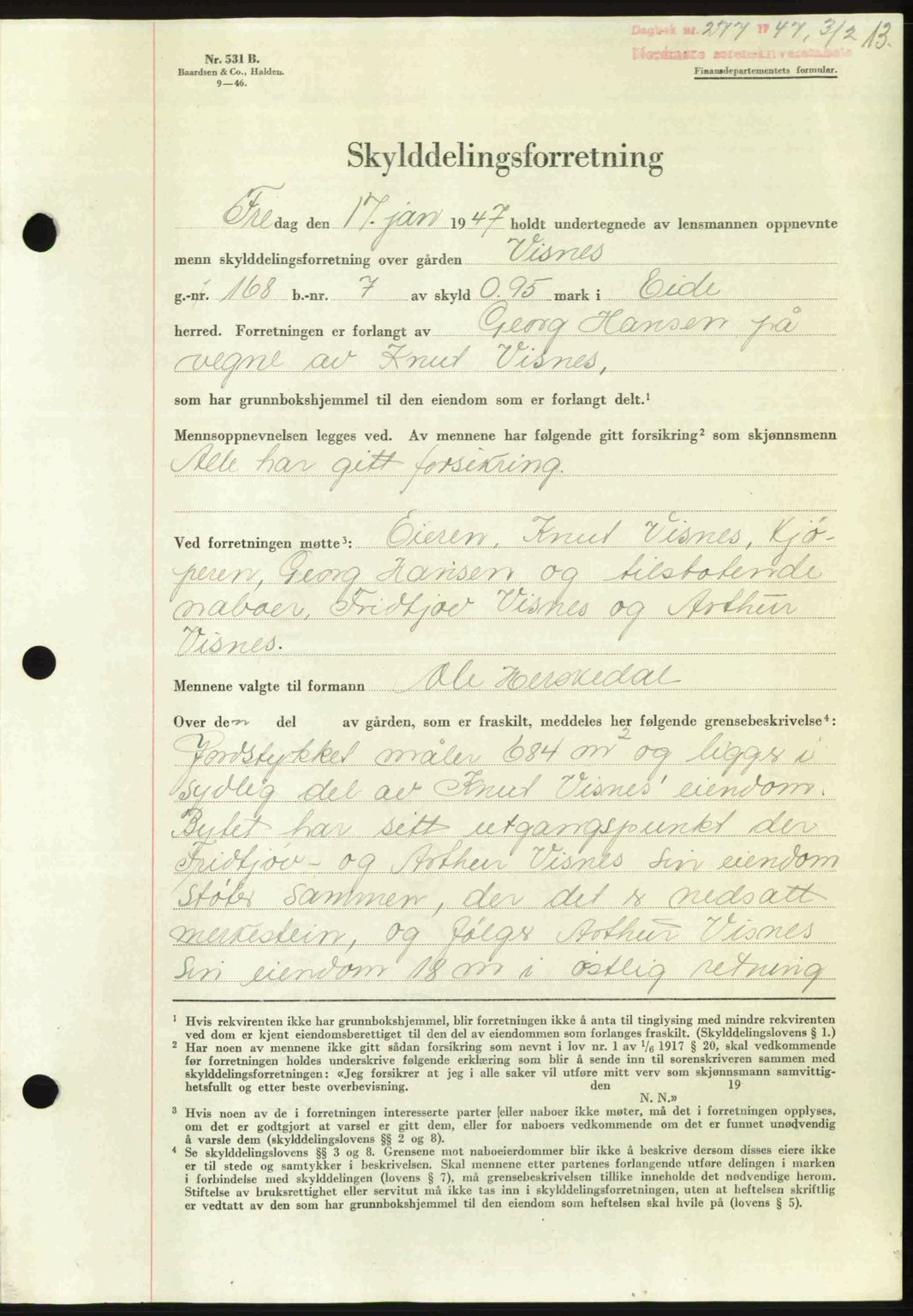Nordmøre sorenskriveri, SAT/A-4132/1/2/2Ca: Pantebok nr. A104, 1947-1947, Dagboknr: 277/1947