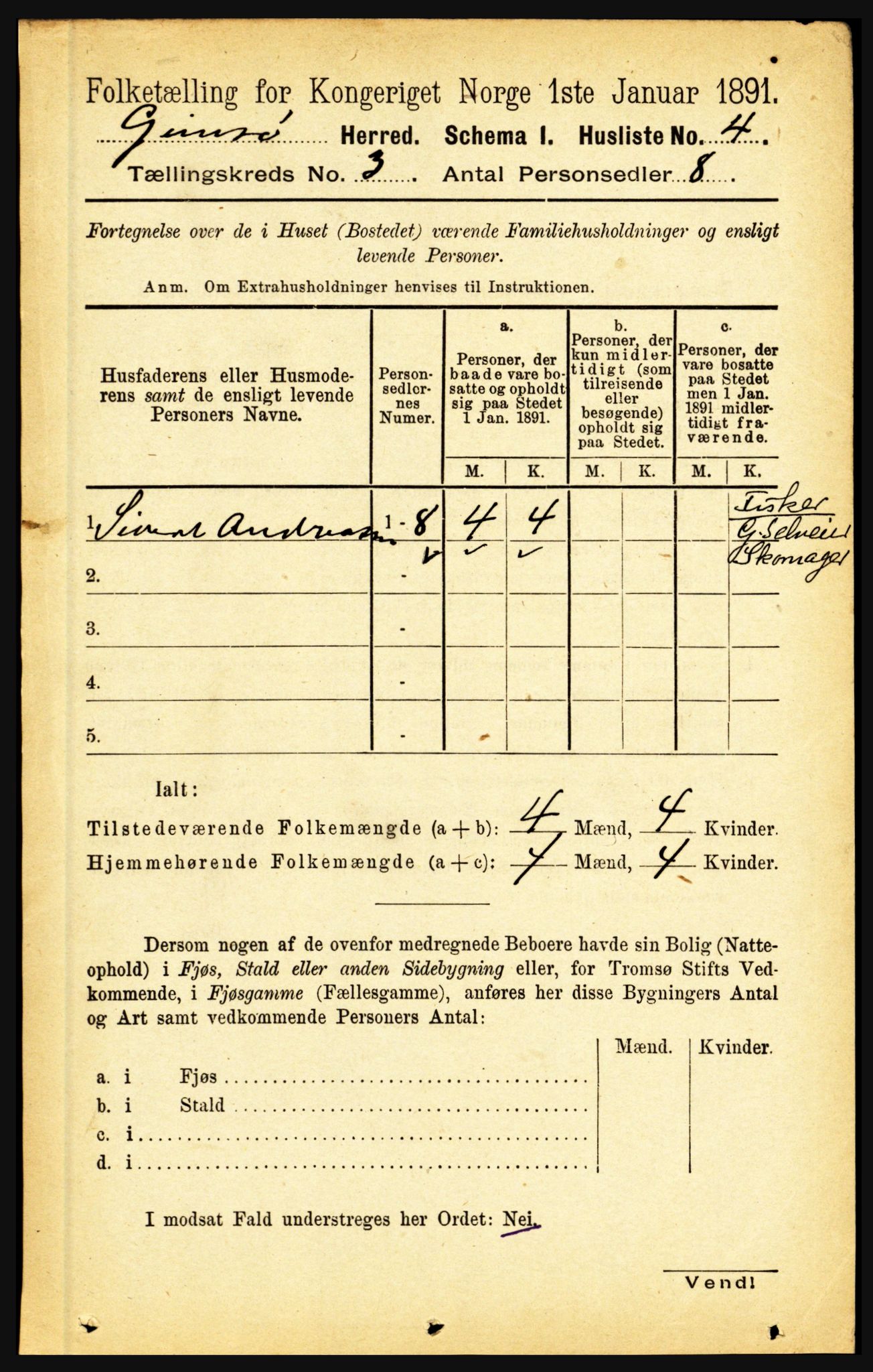 RA, Folketelling 1891 for 1864 Gimsøy herred, 1891, s. 475