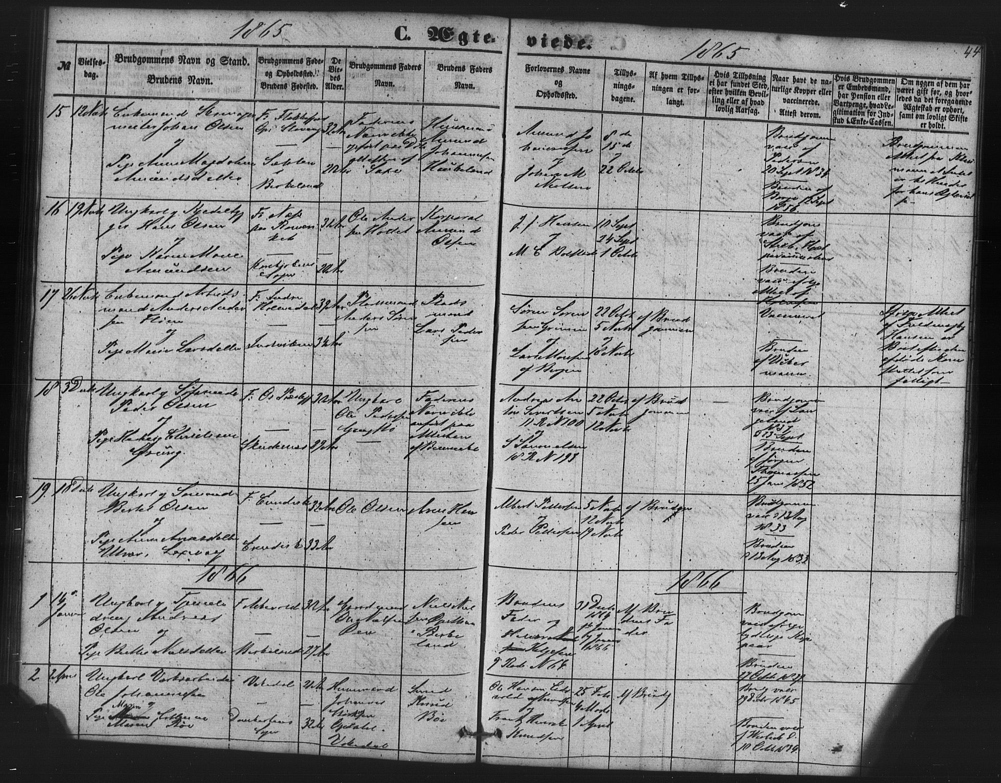 St. Jørgens hospital og Årstad sokneprestembete, AV/SAB-A-99934: Klokkerbok nr. A 7, 1854-1886, s. 44