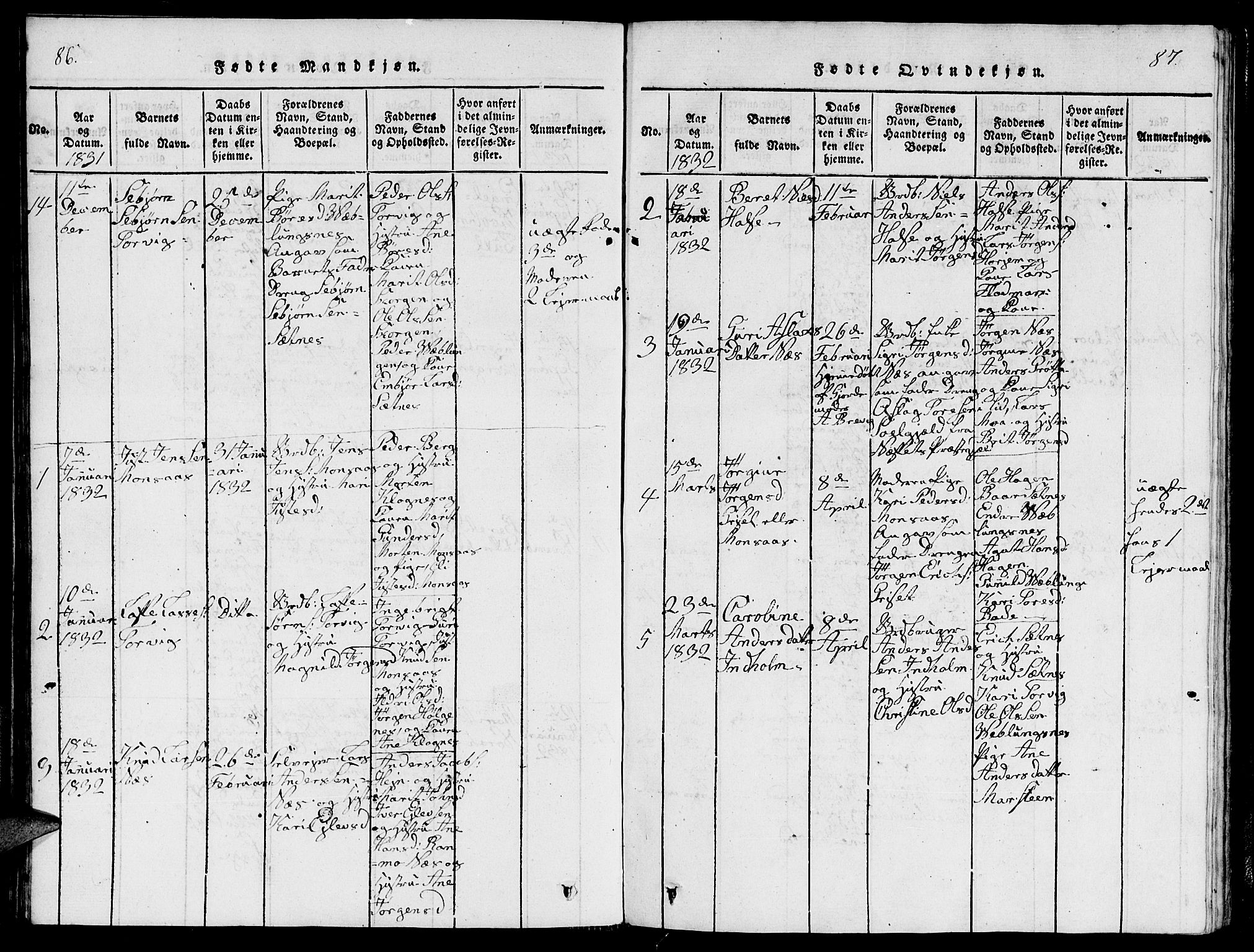 Ministerialprotokoller, klokkerbøker og fødselsregistre - Møre og Romsdal, SAT/A-1454/544/L0579: Klokkerbok nr. 544C01, 1818-1836, s. 86-87