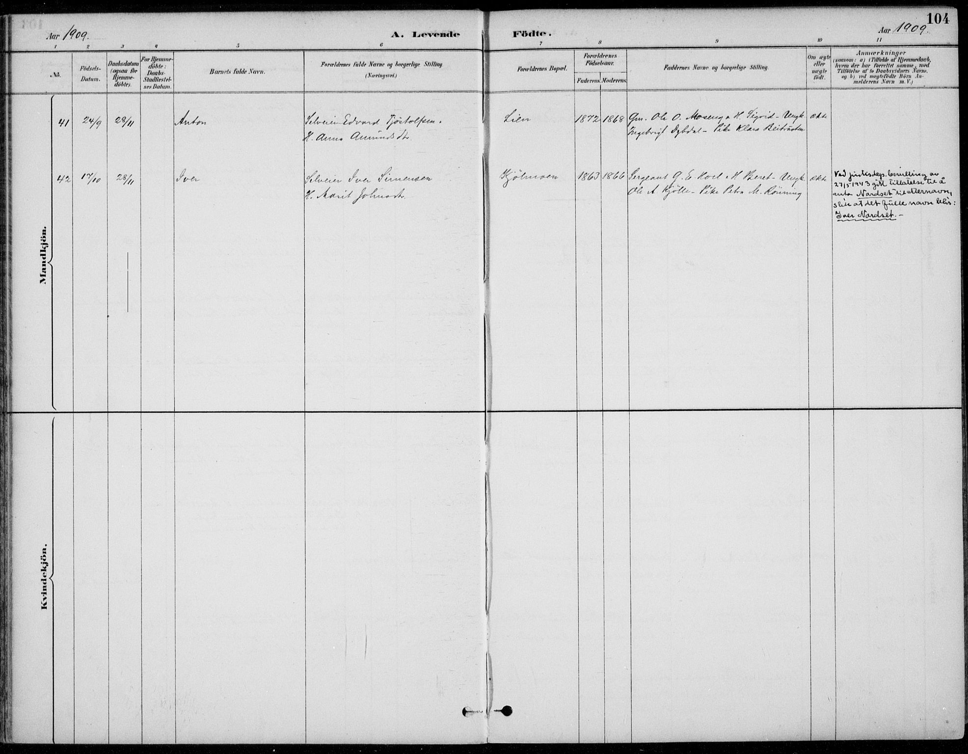 Alvdal prestekontor, SAH/PREST-060/H/Ha/Haa/L0003: Ministerialbok nr. 3, 1886-1912, s. 104