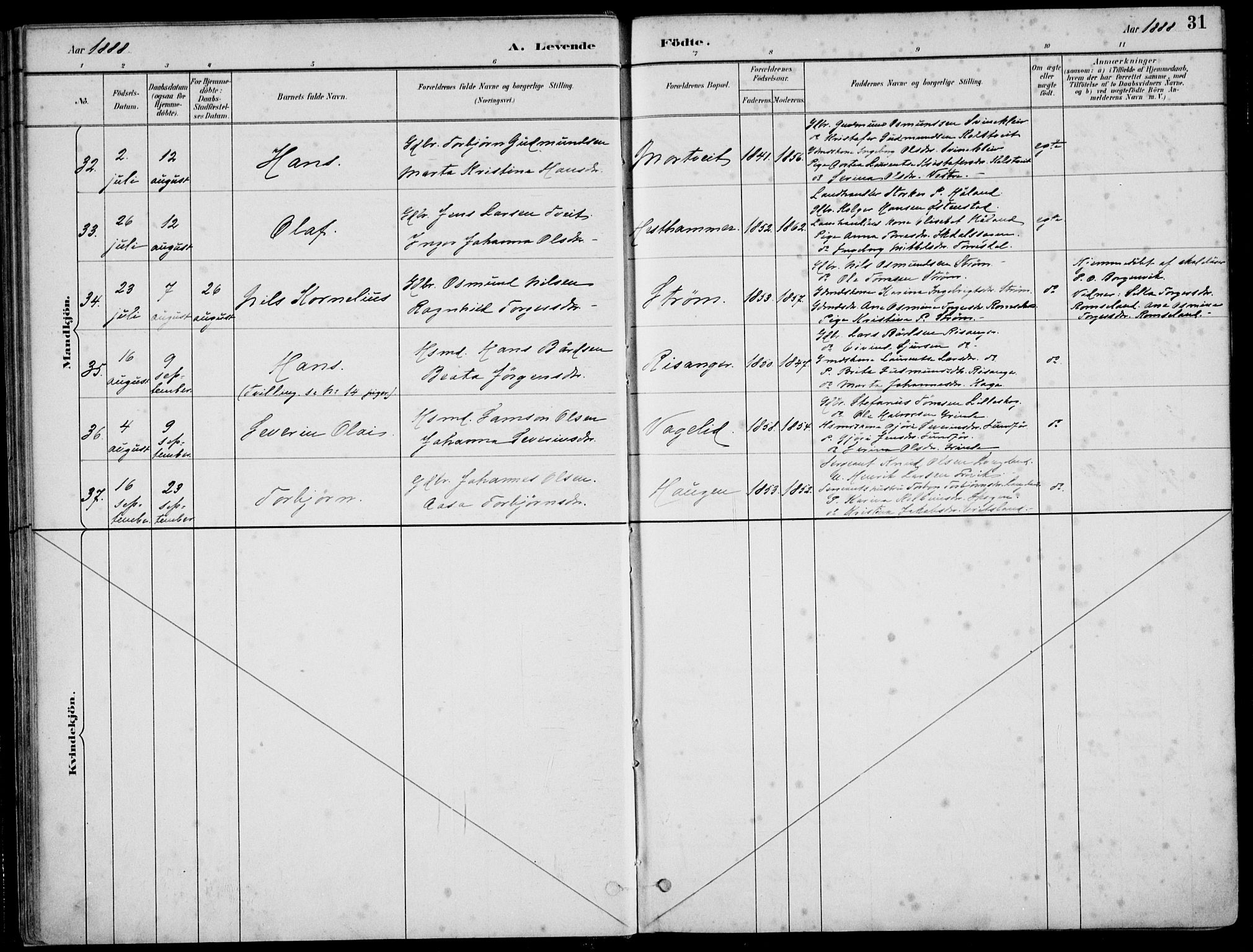 Skjold sokneprestkontor, SAST/A-101847/H/Ha/Haa/L0010: Ministerialbok nr. A 10, 1882-1897, s. 31