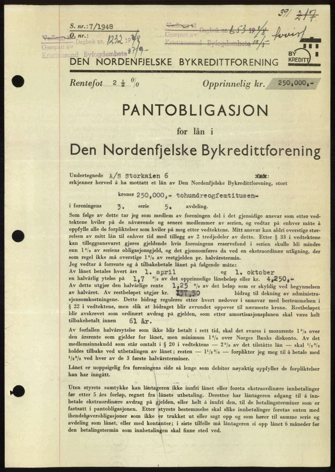 Kristiansund byfogd, SAT/A-4587/A/27: Pantebok nr. 44, 1947-1948, Dagboknr: 1232/1948