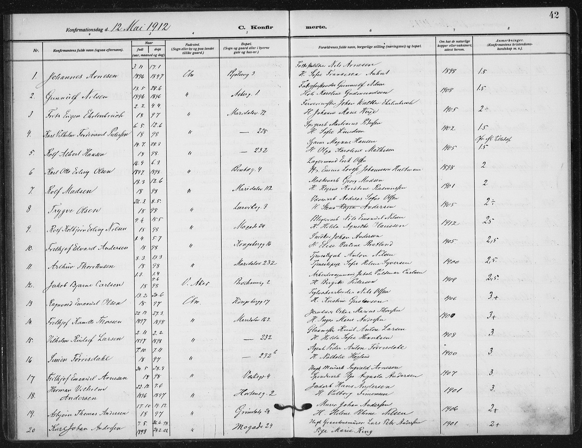 Sagene prestekontor Kirkebøker, AV/SAO-A-10796/F/L0008: Ministerialbok nr. 8, 1910-1919, s. 42