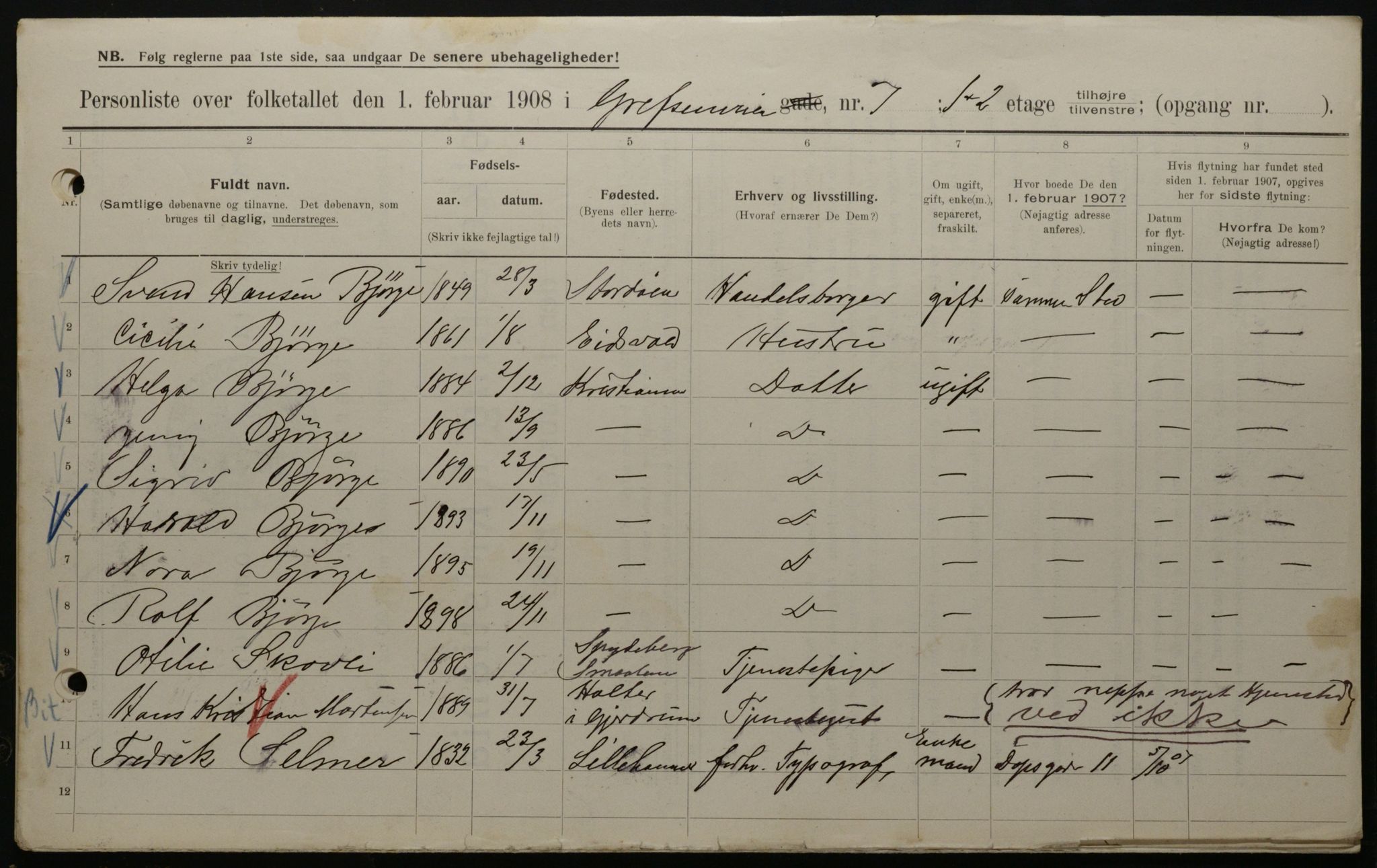 OBA, Kommunal folketelling 1.2.1908 for Kristiania kjøpstad, 1908, s. 26587