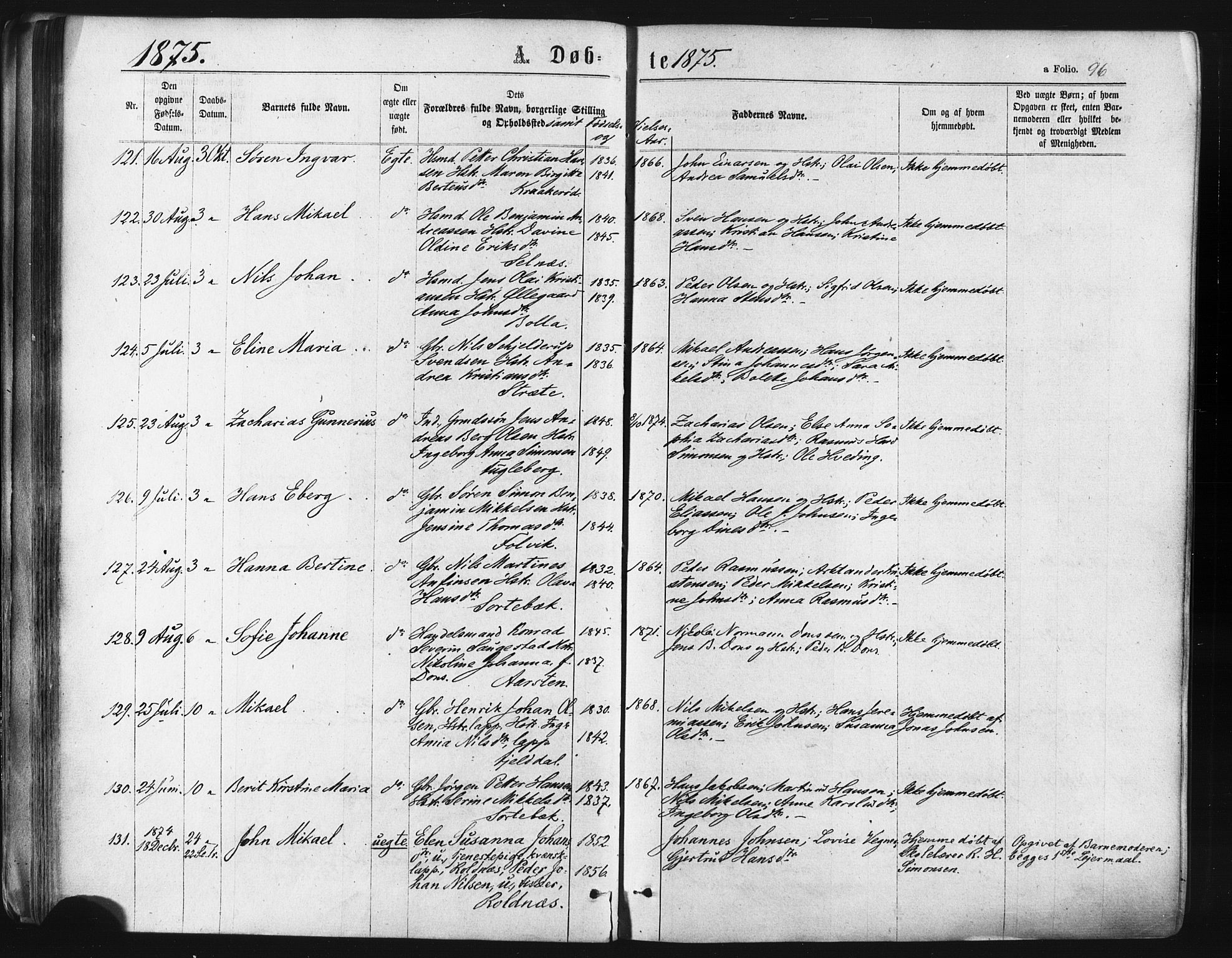 Ibestad sokneprestembete, AV/SATØ-S-0077/H/Ha/Haa/L0010kirke: Ministerialbok nr. 10, 1869-1879, s. 96