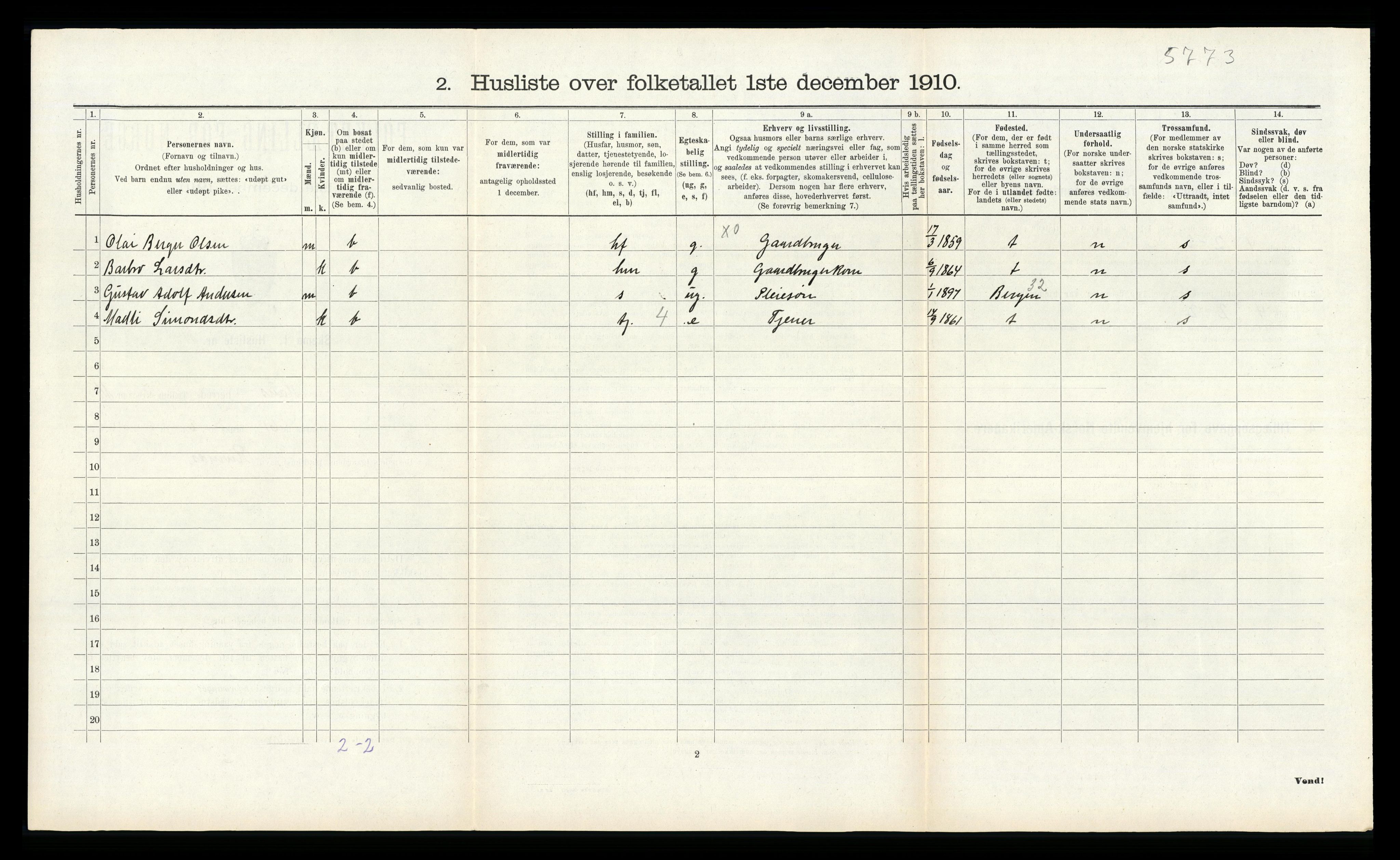 RA, Folketelling 1910 for 1250 Haus herred, 1910, s. 939