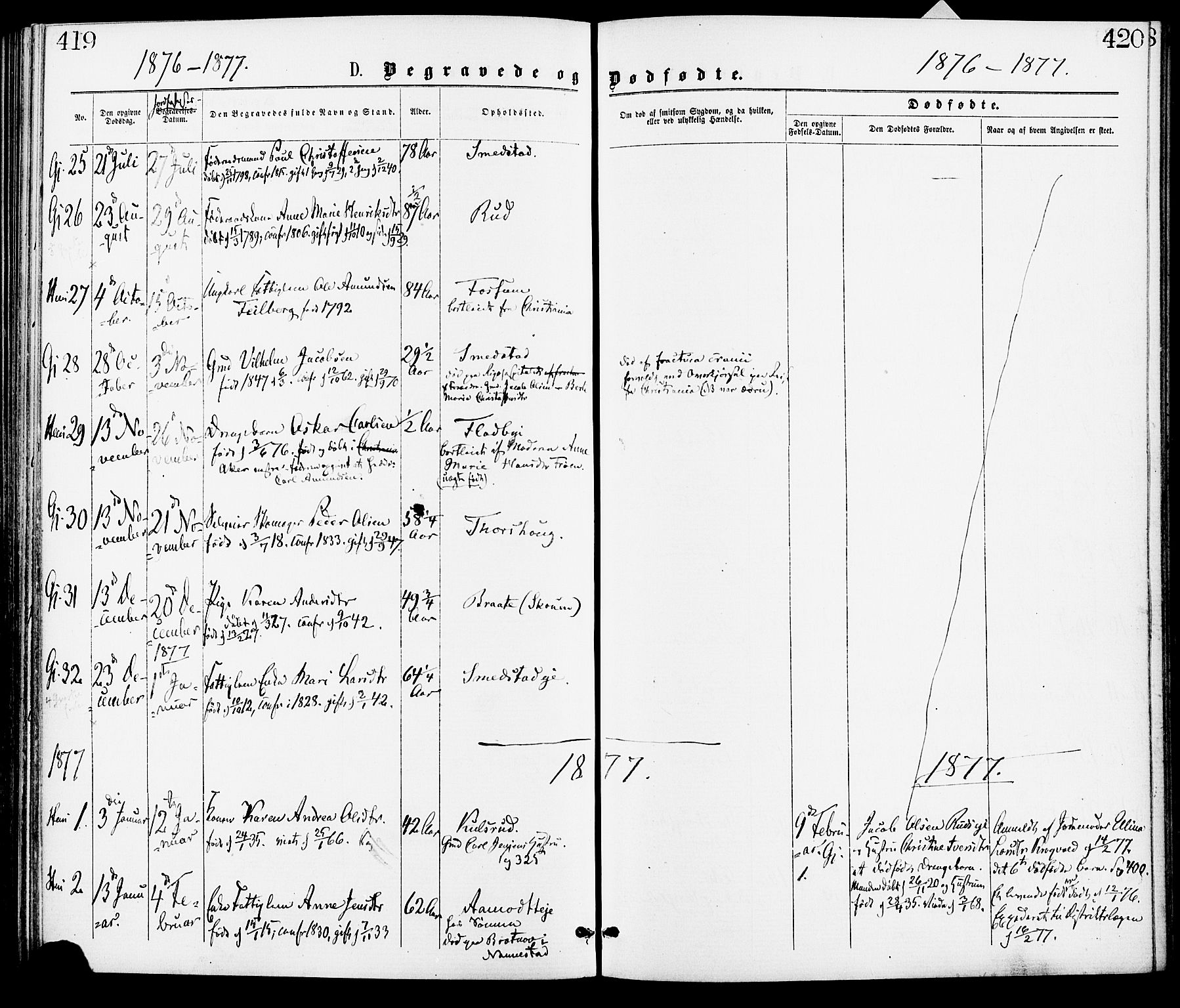 Gjerdrum prestekontor Kirkebøker, AV/SAO-A-10412b/F/Fa/L0008: Ministerialbok nr. I 8, 1867-1880, s. 419-420