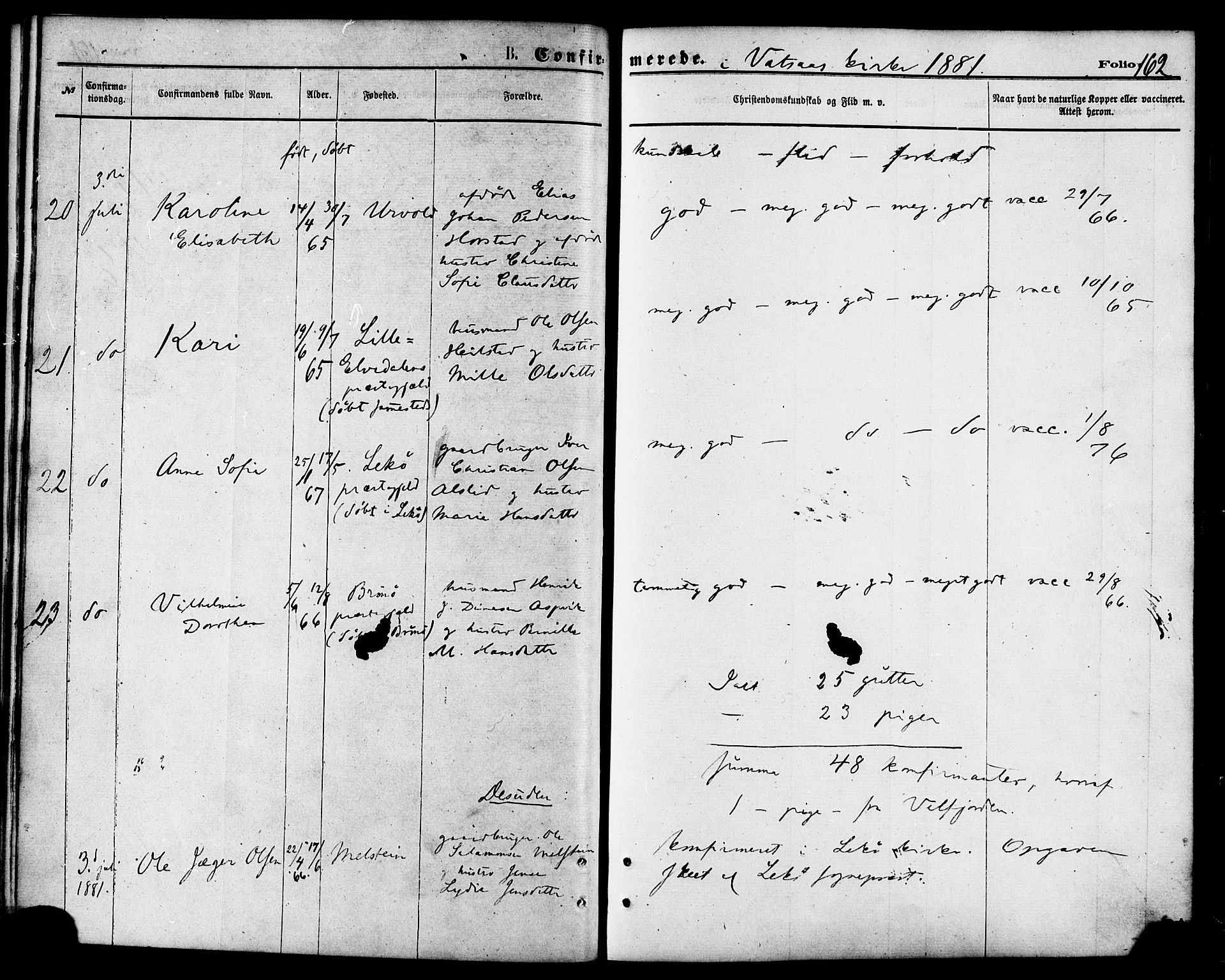 Ministerialprotokoller, klokkerbøker og fødselsregistre - Nordland, AV/SAT-A-1459/810/L0148: Ministerialbok nr. 810A09 /1, 1874-1884, s. 162