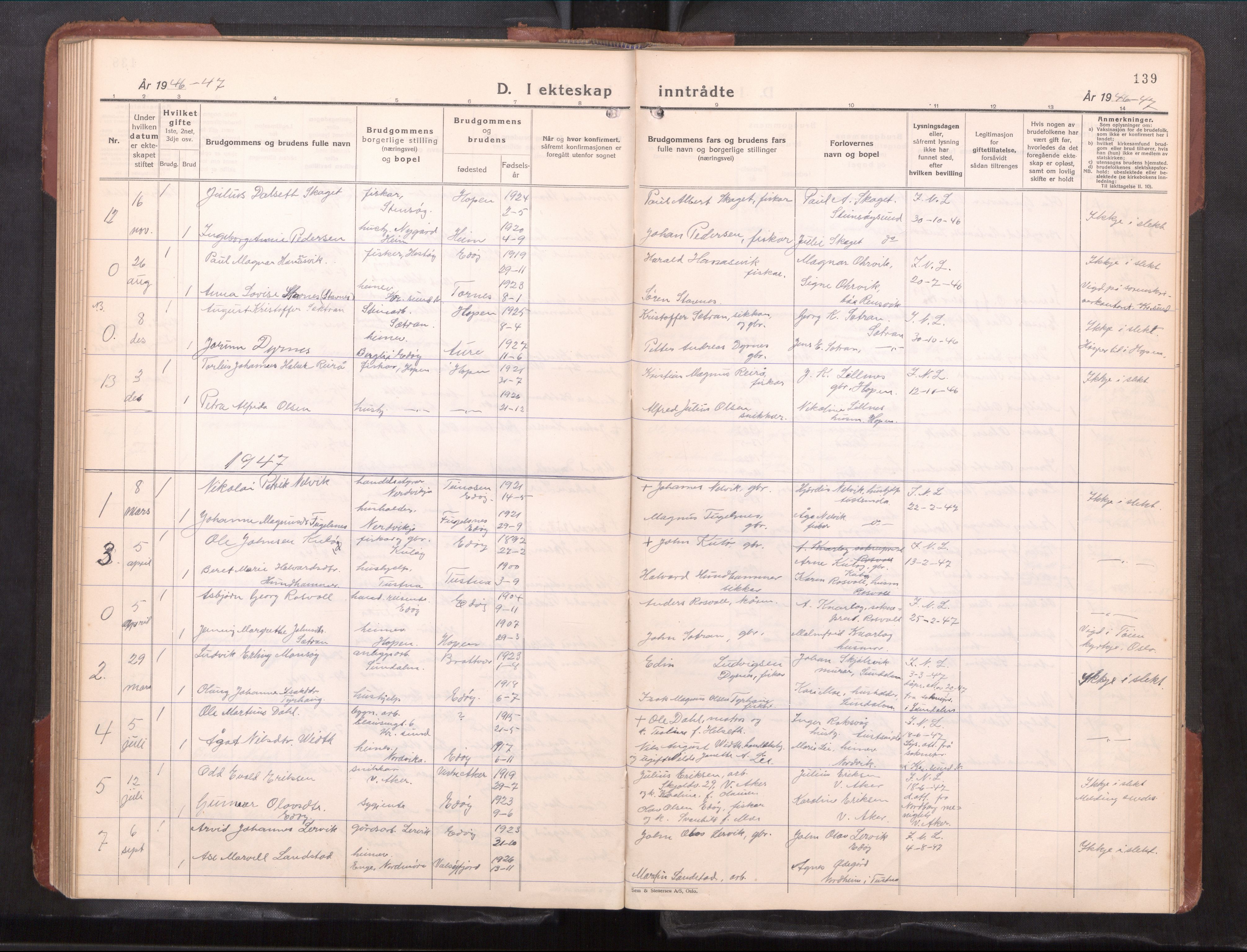 Ministerialprotokoller, klokkerbøker og fødselsregistre - Møre og Romsdal, AV/SAT-A-1454/581/L0944: Klokkerbok nr. 581---, 1932-1961, s. 139