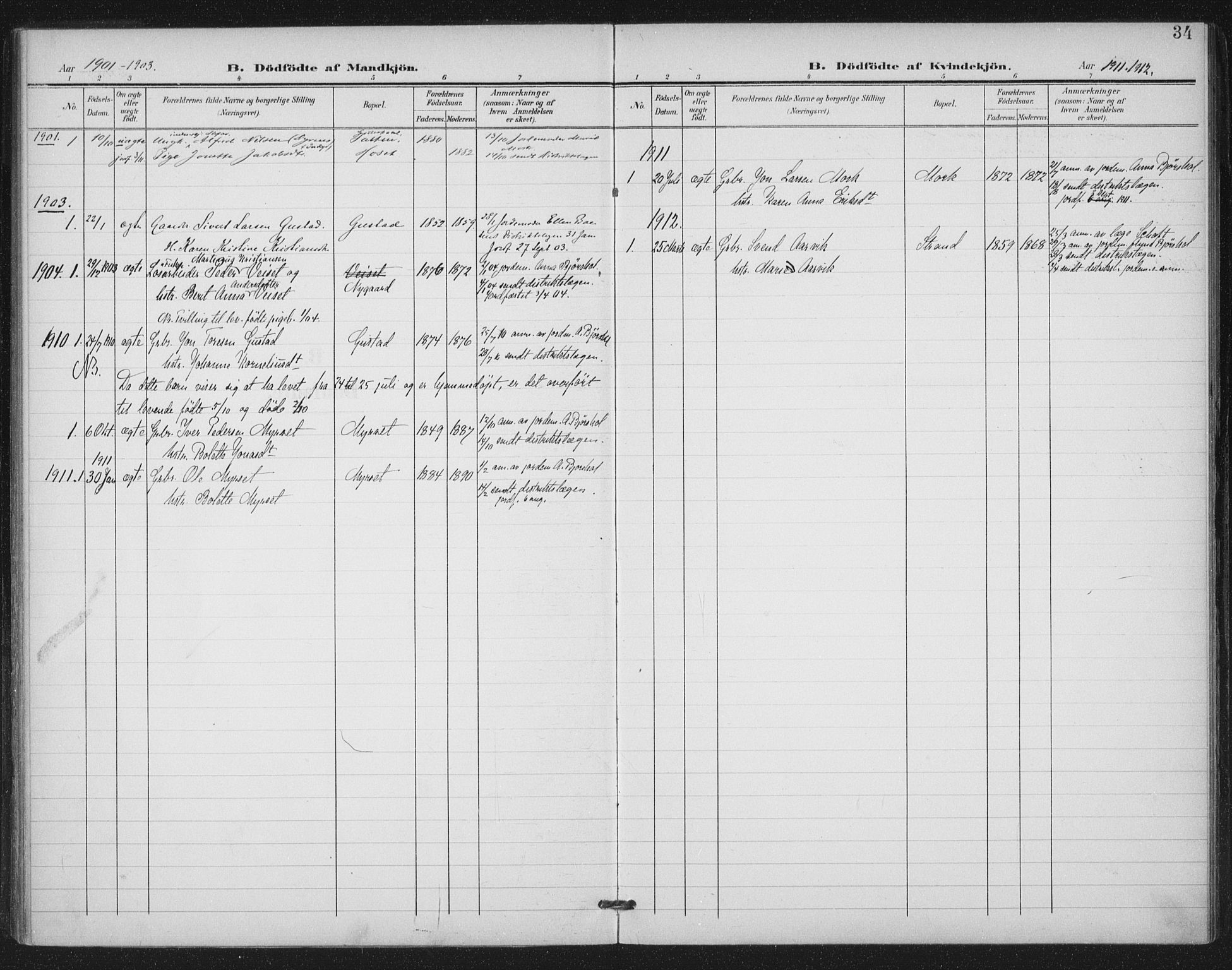 Ministerialprotokoller, klokkerbøker og fødselsregistre - Møre og Romsdal, AV/SAT-A-1454/568/L0810: Ministerialbok nr. 568A14, 1901-1915, s. 34