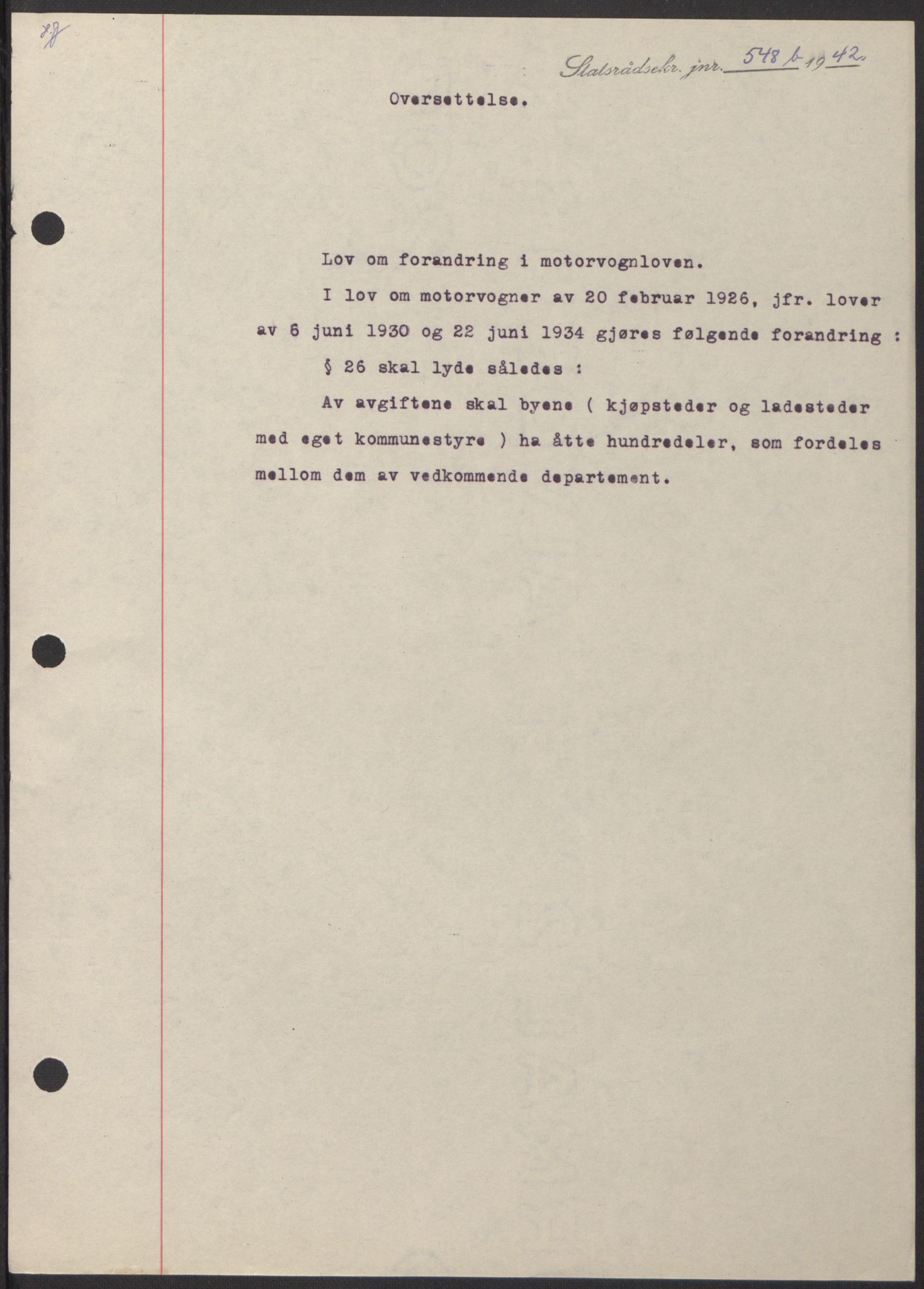 NS-administrasjonen 1940-1945 (Statsrådsekretariatet, de kommisariske statsråder mm), RA/S-4279/D/Db/L0098: Lover II, 1942, s. 98
