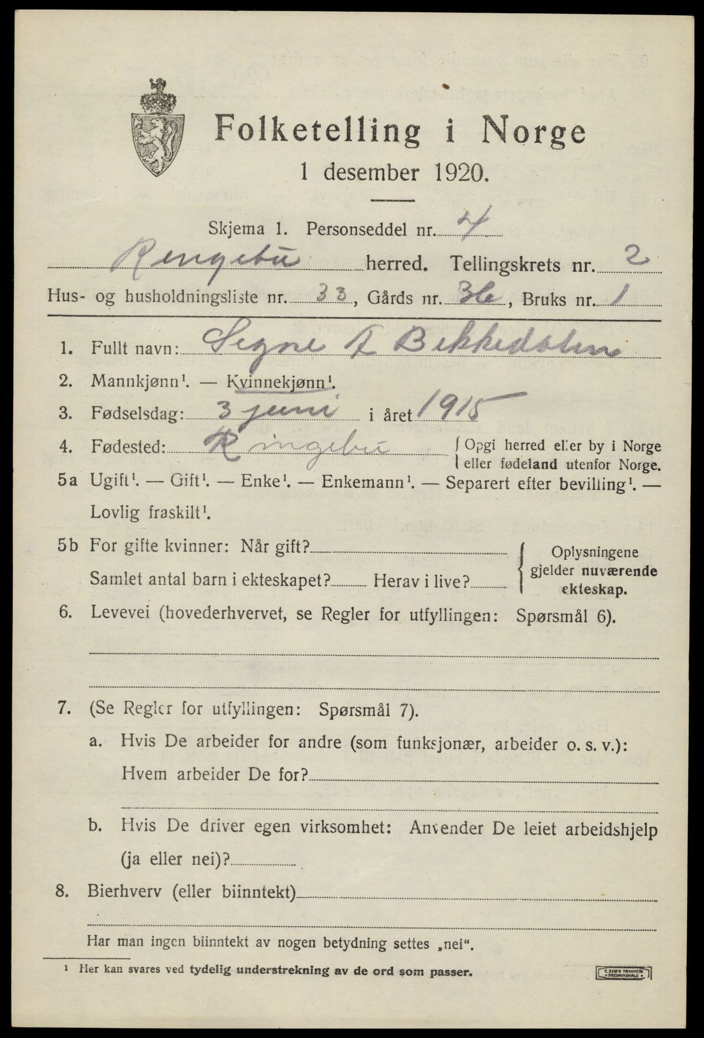 SAH, Folketelling 1920 for 0520 Ringebu herred, 1920, s. 3047